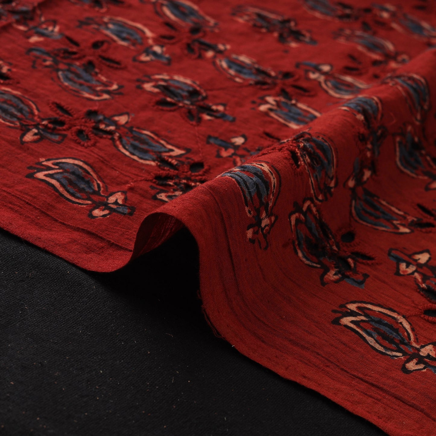 Maroon - Hakoba Hand Block Ajrakh Print Natural Dyed Cotton Fabric 96