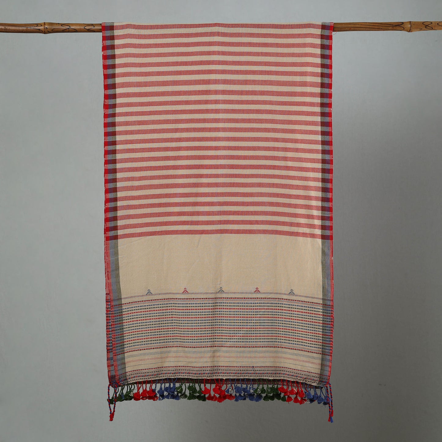 Kutch Bhujodi Weaving Handloom Organic Kala Cotton Stole with Tassels 29