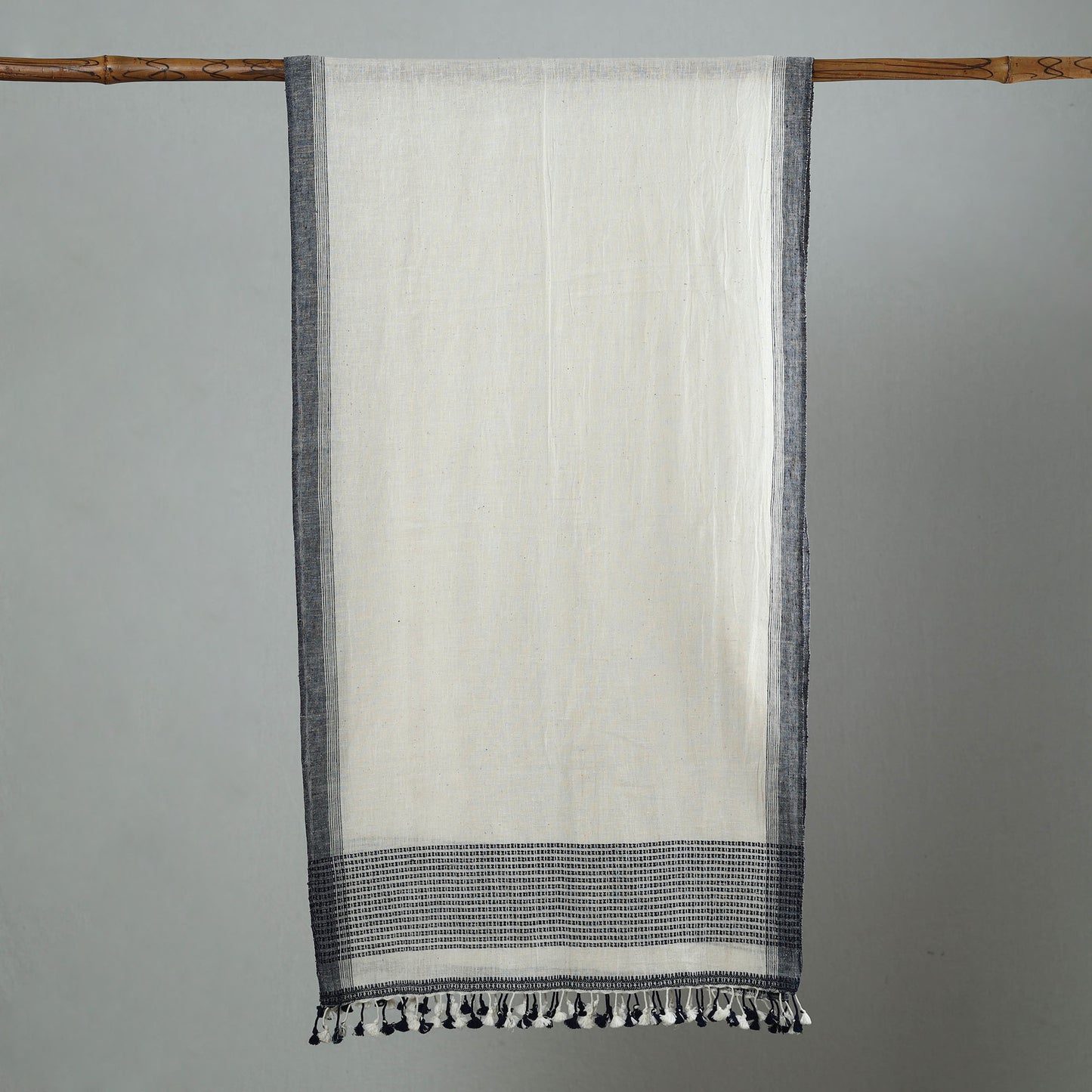 Kutch Bhujodi Weaving Handloom Organic Kala Cotton Stole with Tassels 31