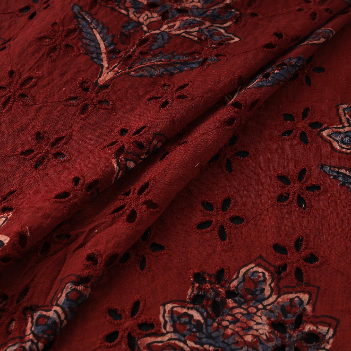 Maroon - Hakoba Hand Block Ajrakh Print Natural Dyed Cotton Fabric 93