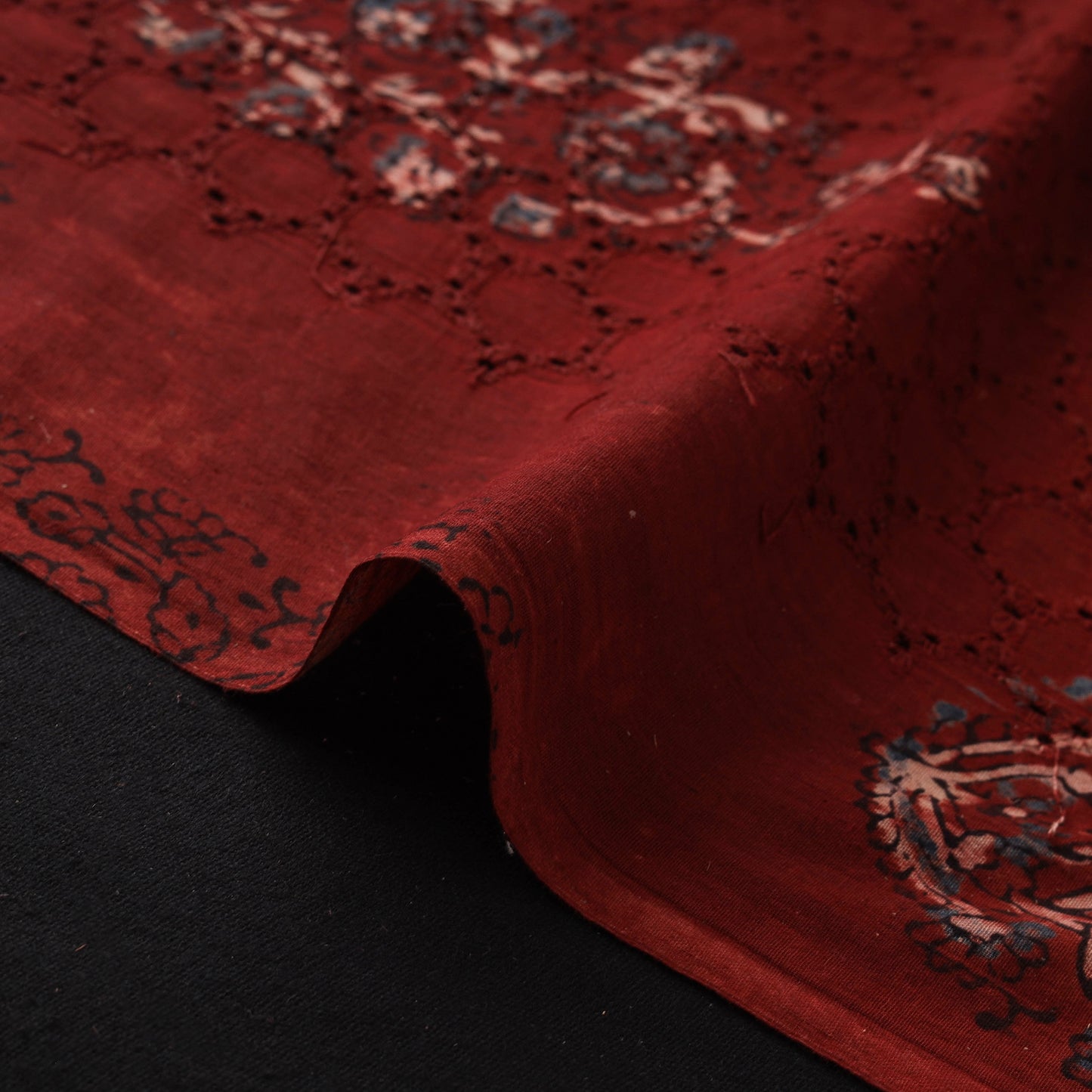 Maroon - Hakoba Hand Block Ajrakh Print Natural Dyed Cotton Fabric 92