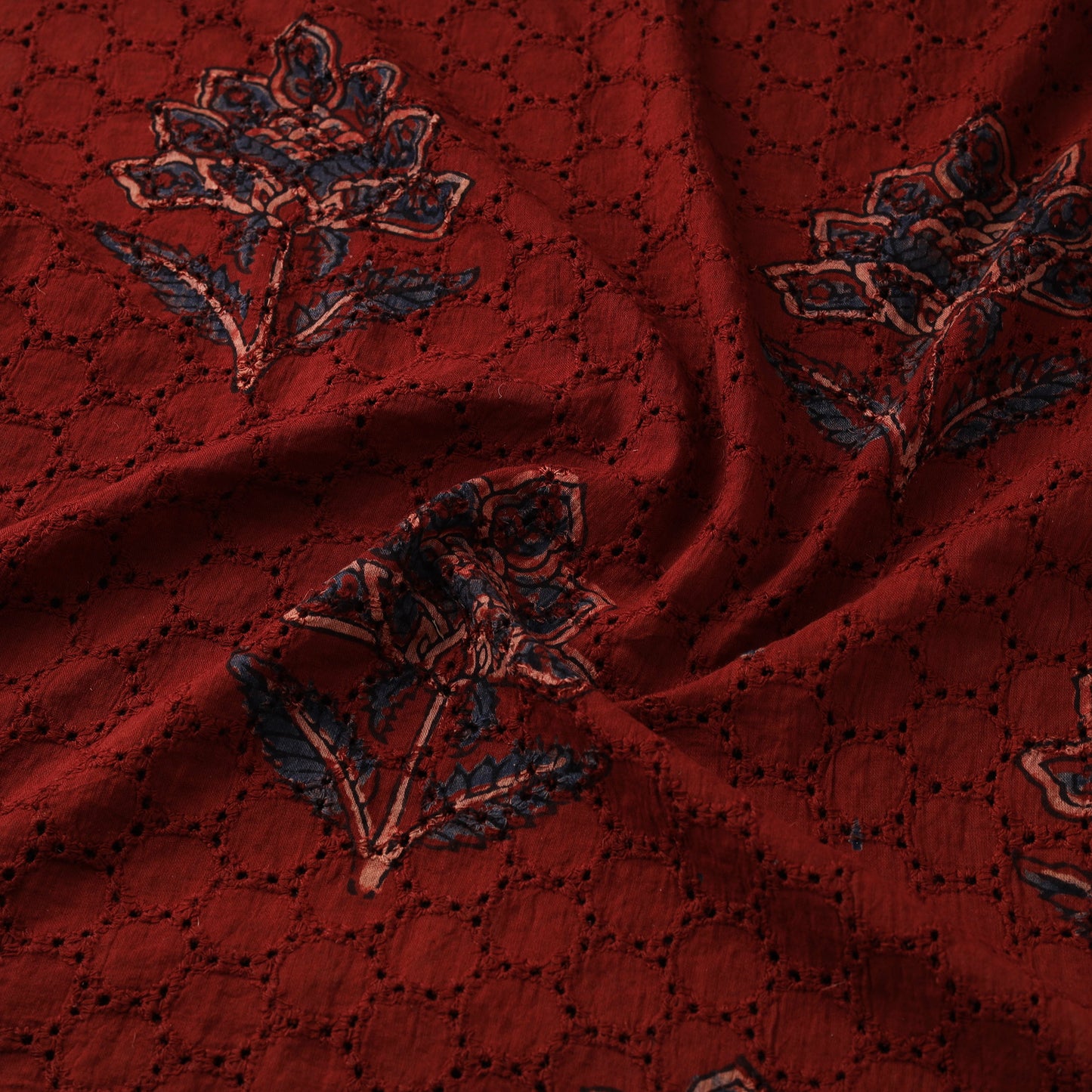 Maroon - Hakoba Hand Block Ajrakh Print Natural Dyed Cotton Fabric 91