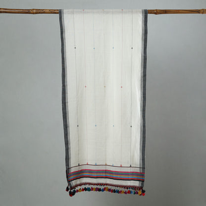 Kutch Bhujodi Weaving Handloom Organic Kala Cotton Stole with Tassels 42