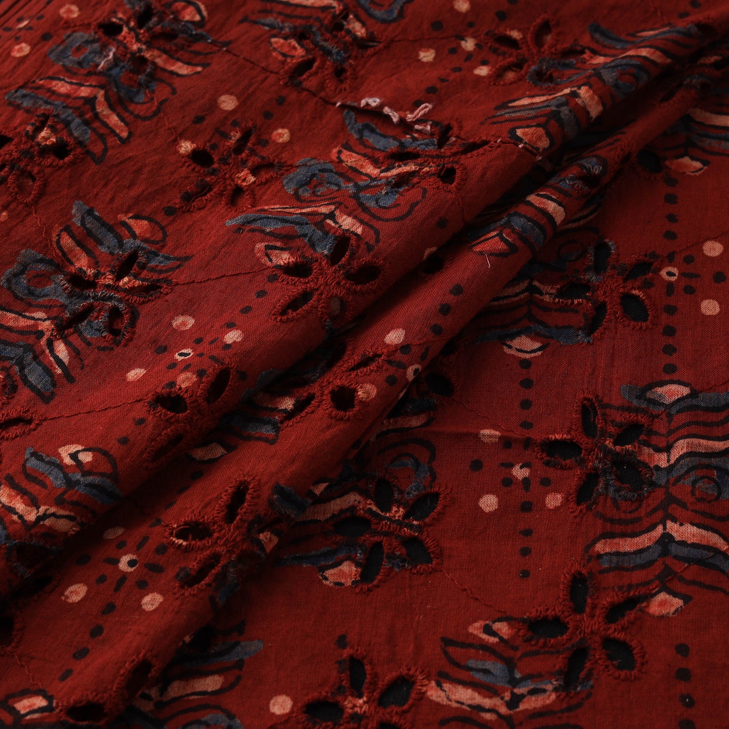 Maroon - Hakoba Hand Block Ajrakh Print Natural Dyed Cotton Fabric 89