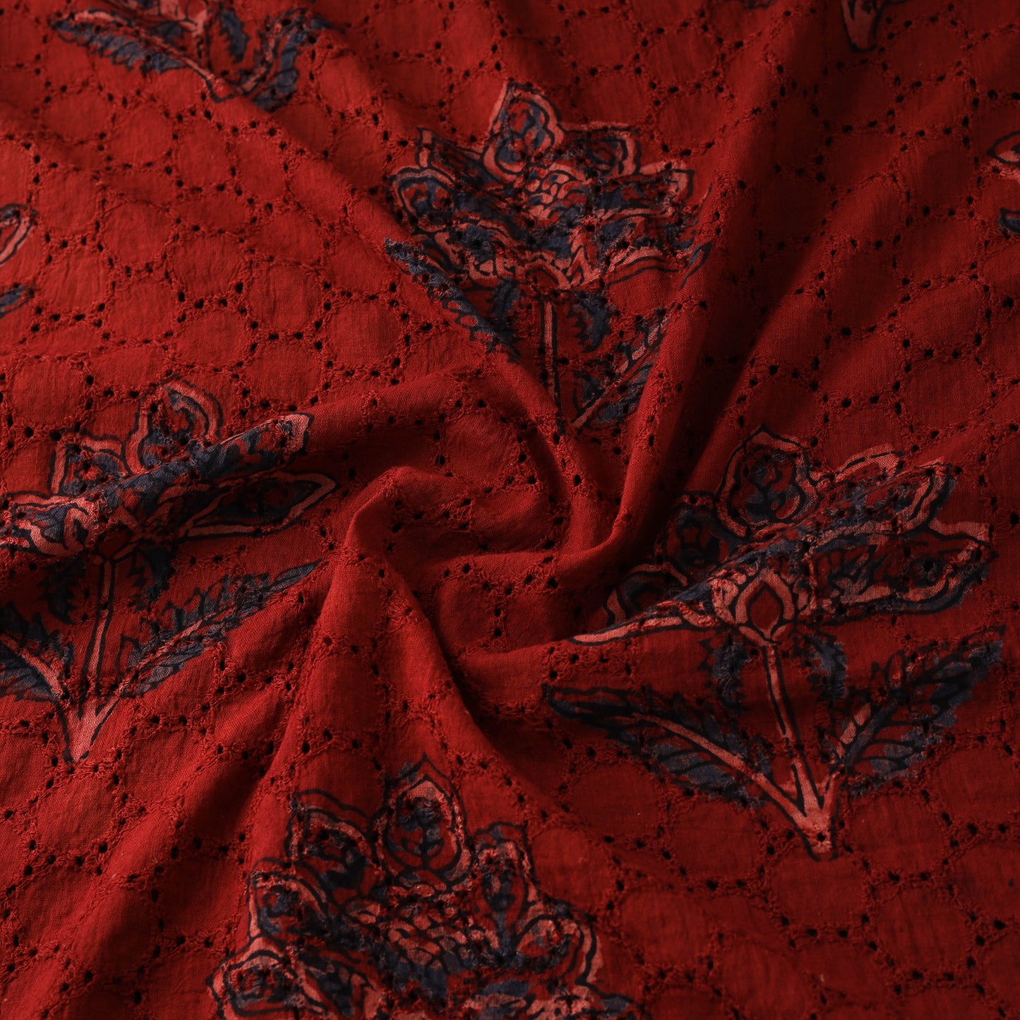 Red - Hakoba Hand Block Ajrakh Print Natural Dyed Cotton Fabric 87
