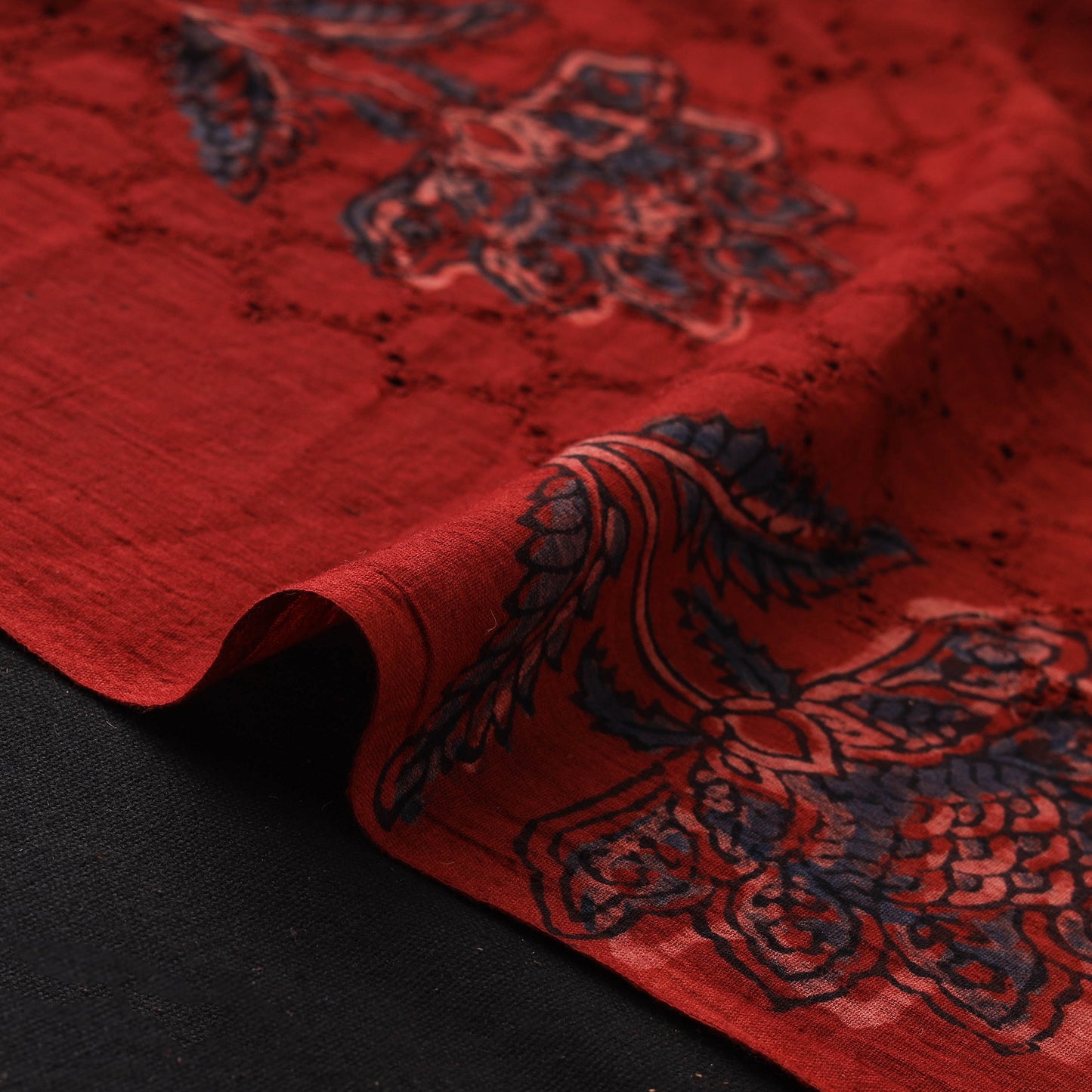 Red - Hakoba Hand Block Ajrakh Print Natural Dyed Cotton Fabric 87