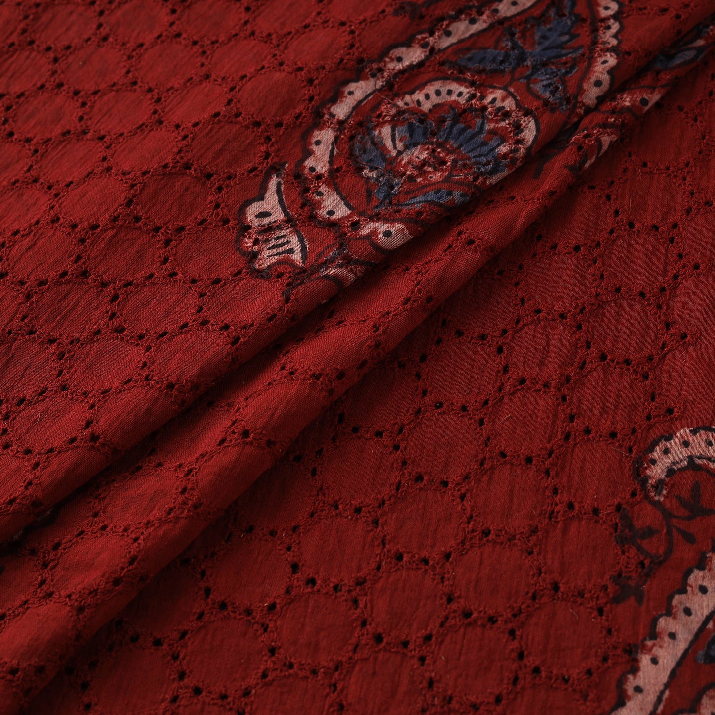Red - Hakoba Hand Block Ajrakh Print Natural Dyed Cotton Fabric 86