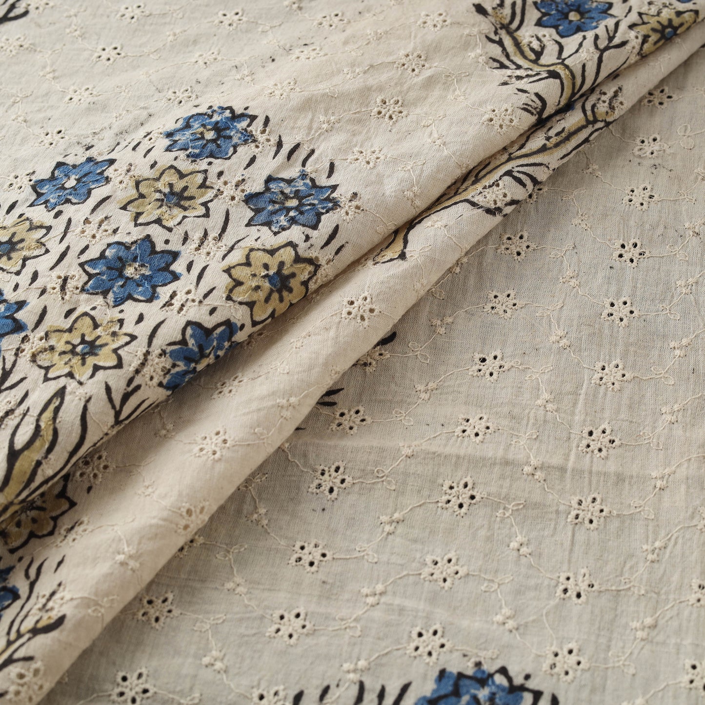 Beige - Hakoba Hand Block Ajrakh Print Natural Dyed Cotton Fabric 61