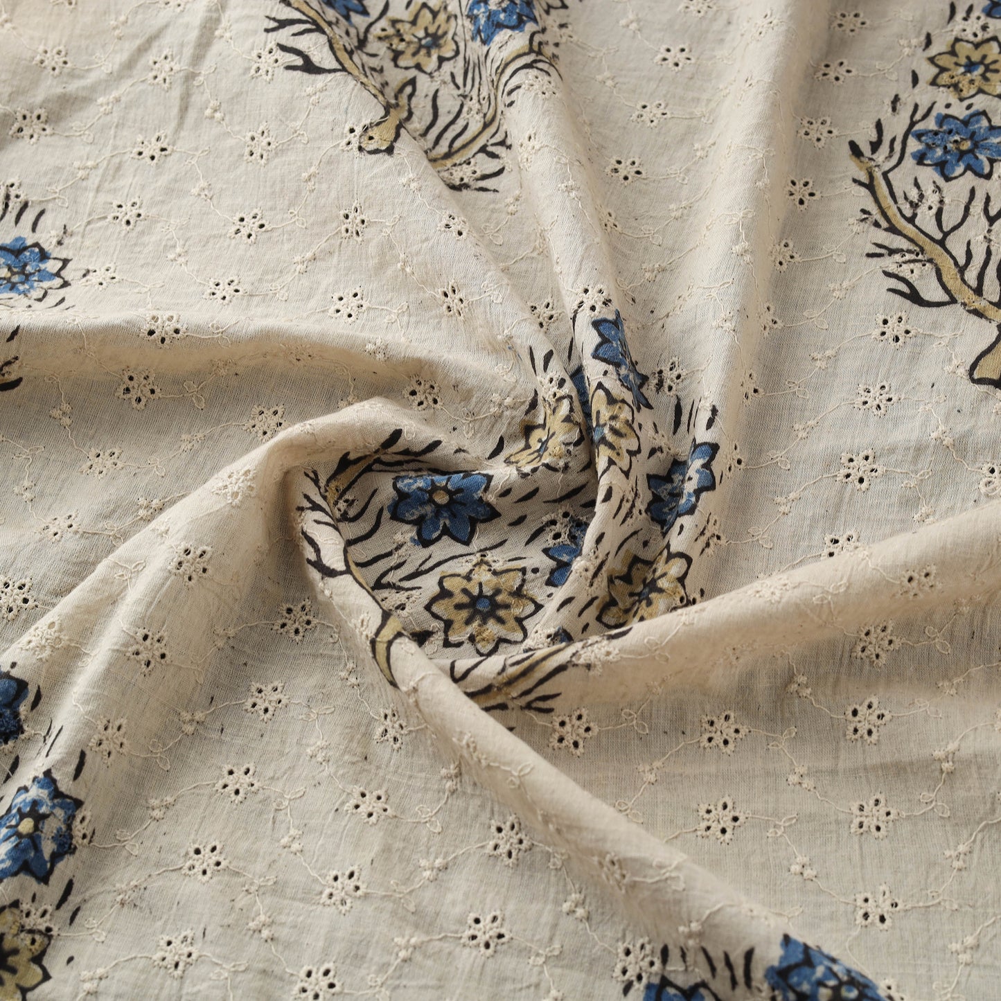 Beige - Hakoba Hand Block Ajrakh Print Natural Dyed Cotton Fabric 61