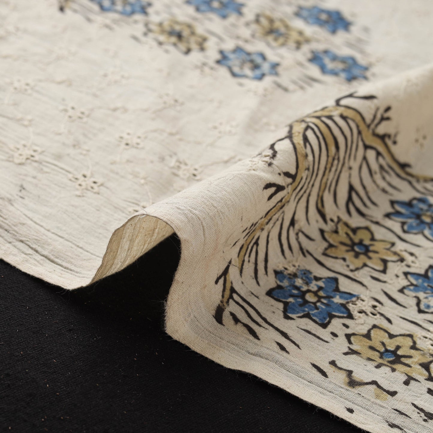Beige - Hakoba Hand Block Ajrakh Print Natural Dyed Cotton Fabric 61