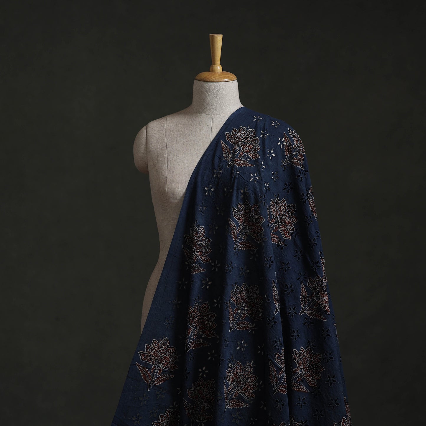 Blue - Hakoba Hand Block Ajrakh Print Natural Dyed Cotton Fabric 104