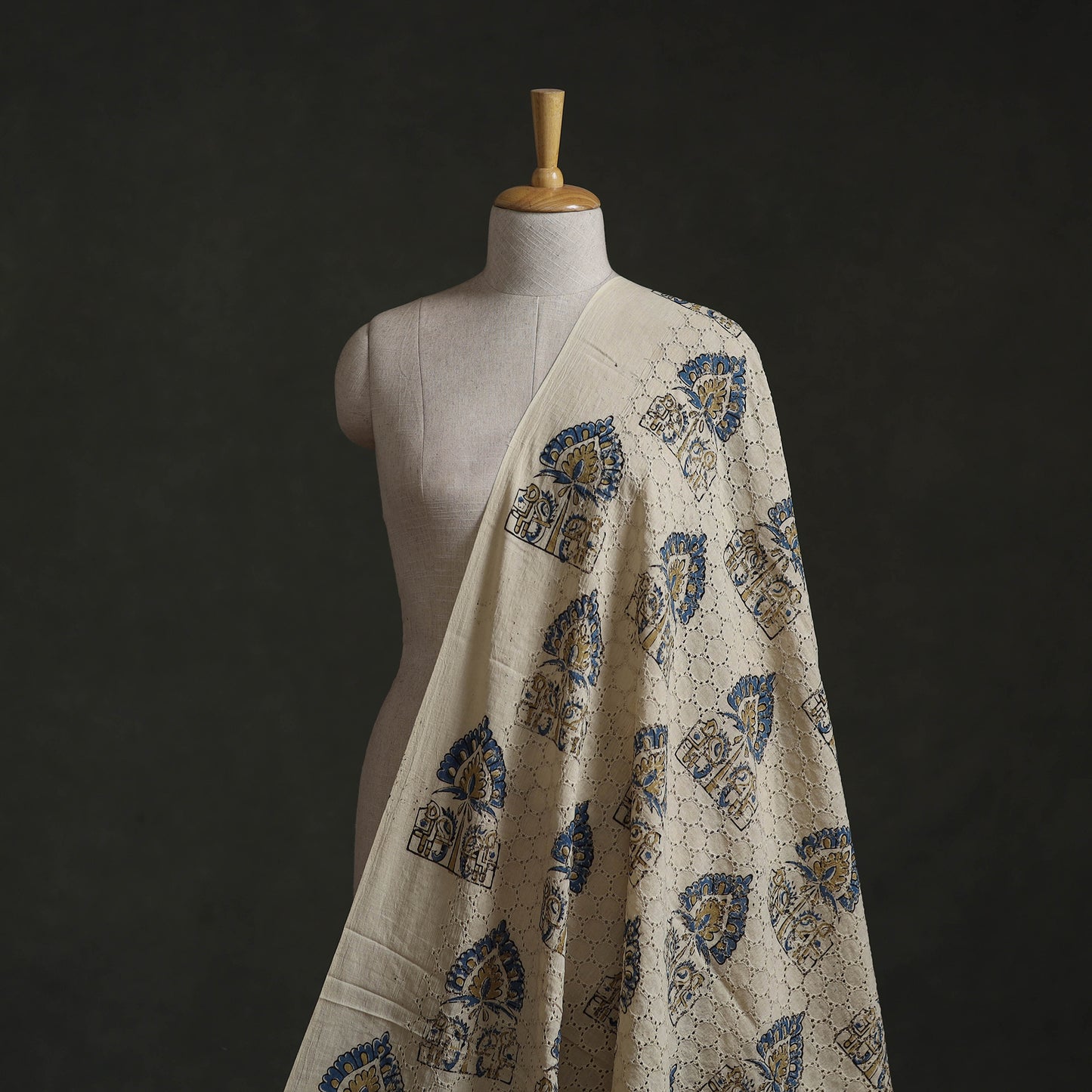 Beige - Hakoba Hand Block Ajrakh Print Natural Dyed Cotton Fabric 112