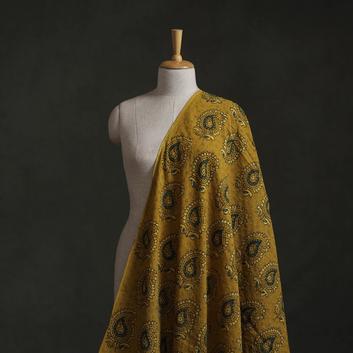 Yellow - Hakoba Hand Block Ajrakh Print Natural Dyed Cotton Fabric 116