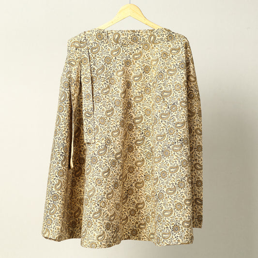 Beige - Kalamkari Block Printed Cotton Wrap Around Skirt