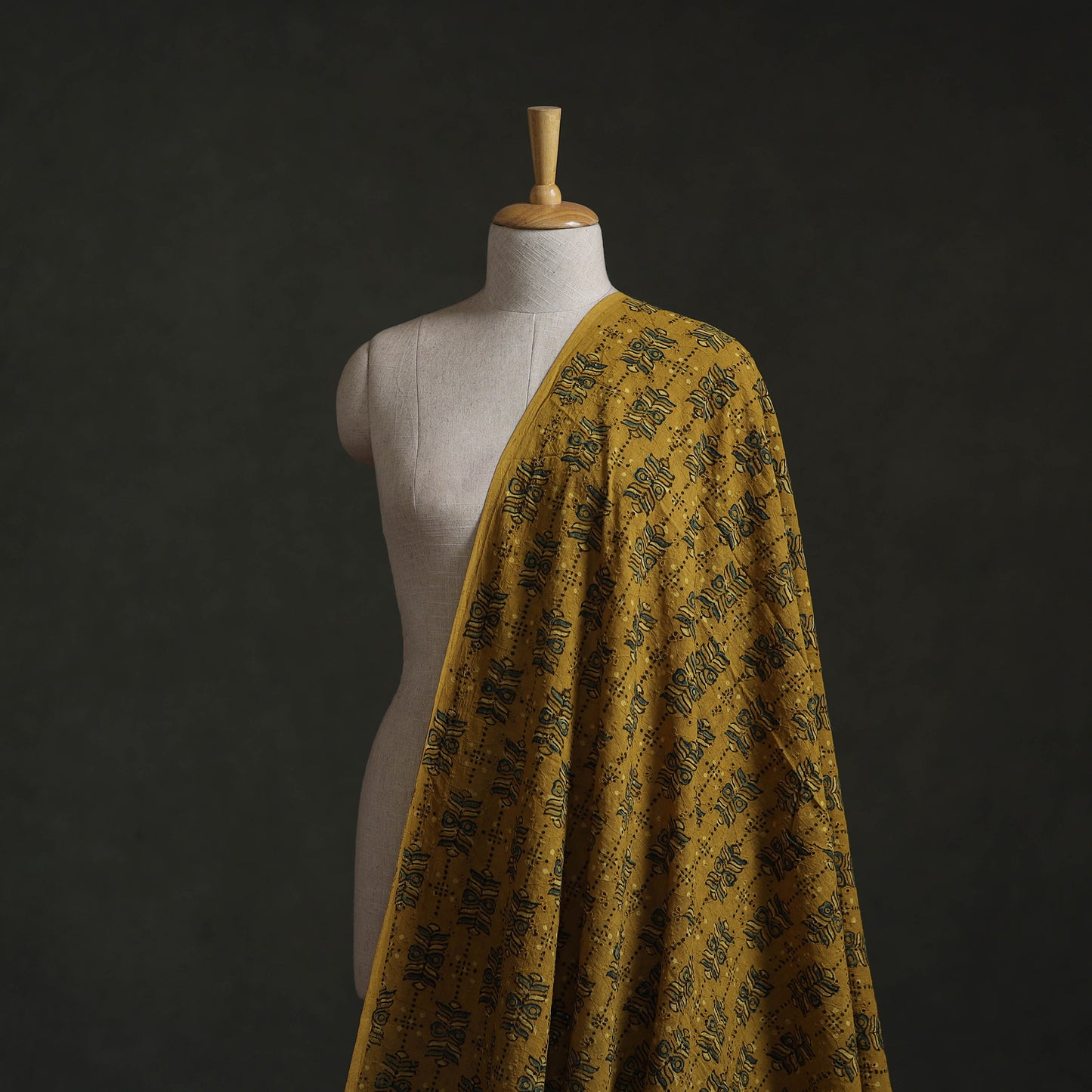 Yellow - Hakoba Hand Block Ajrakh Print Natural Dyed Cotton Fabric 135