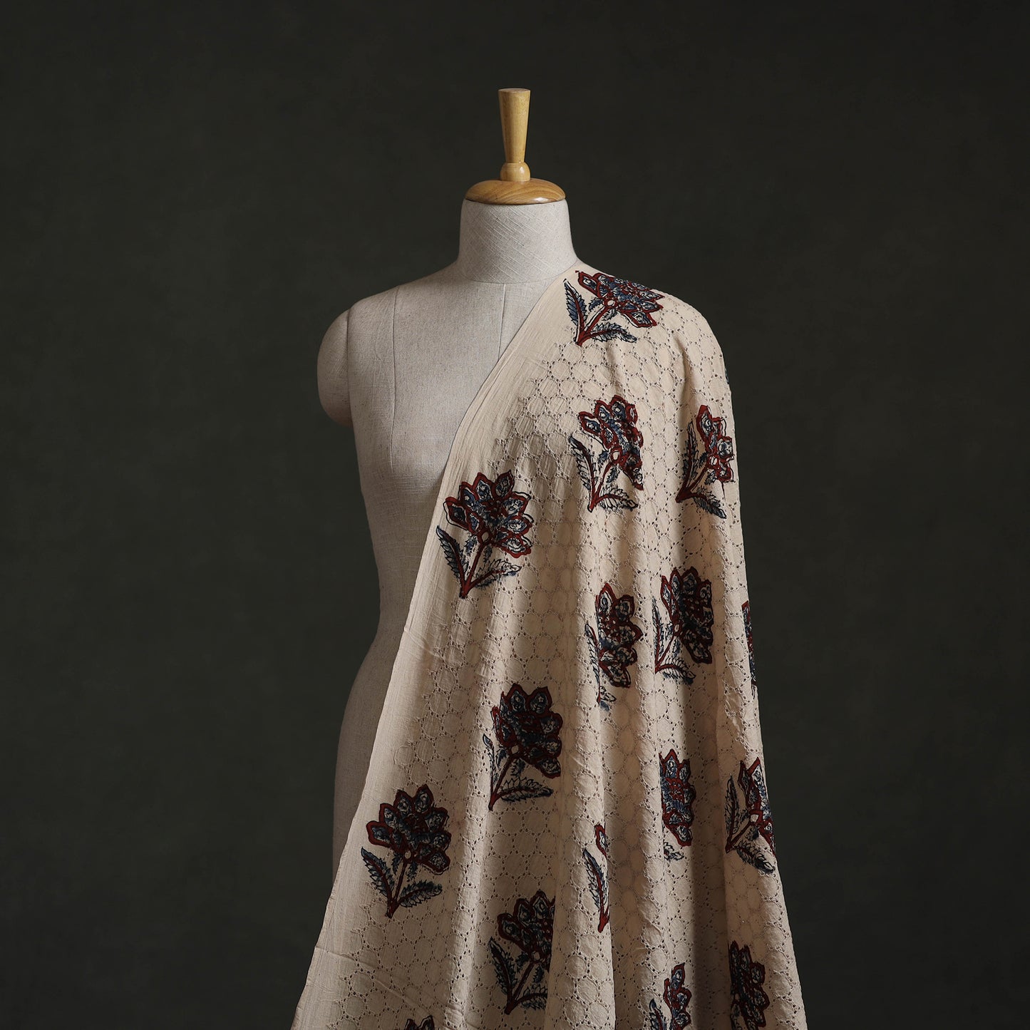 Beige - Hakoba Hand Block Ajrakh Print Natural Dyed Cotton Fabric 137