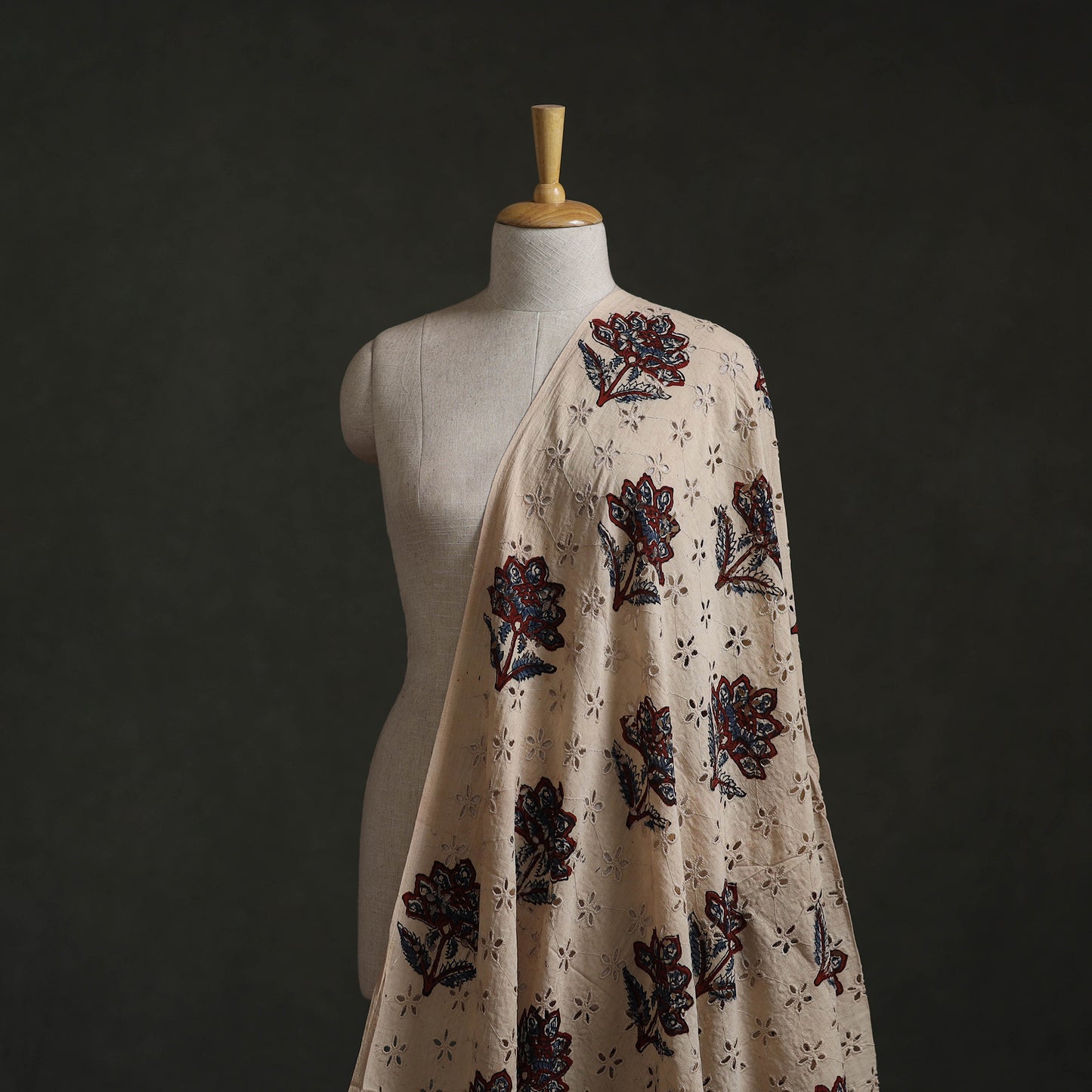 Beige - Hakoba Hand Block Ajrakh Print Natural Dyed Cotton Fabric 138