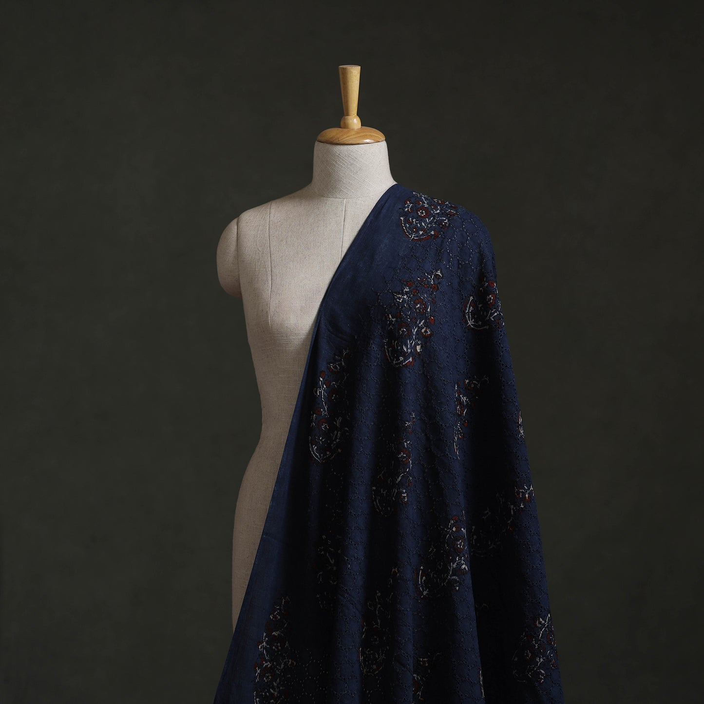 Blue - Hakoba Hand Block Ajrakh Print Natural Dyed Cotton Fabric 143