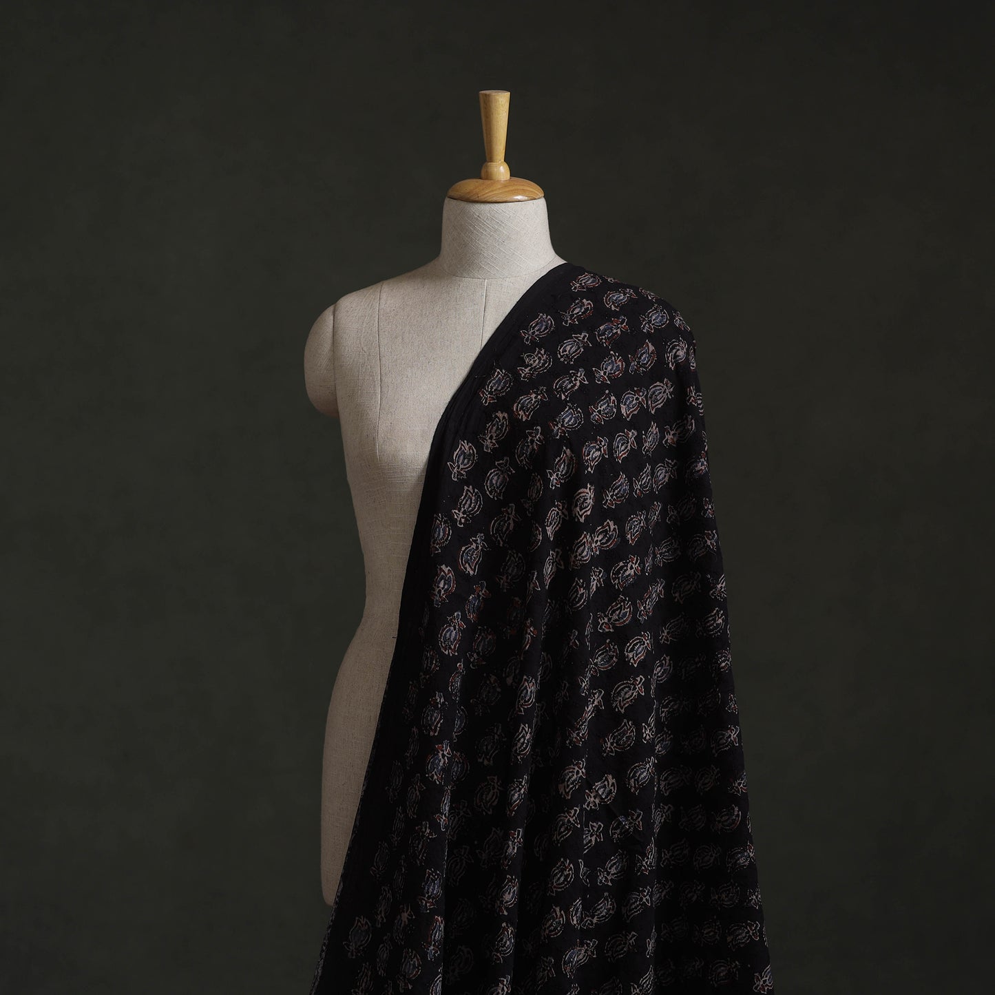Black - Hakoba Hand Block Ajrakh Print Natural Dyed Cotton Fabric 151