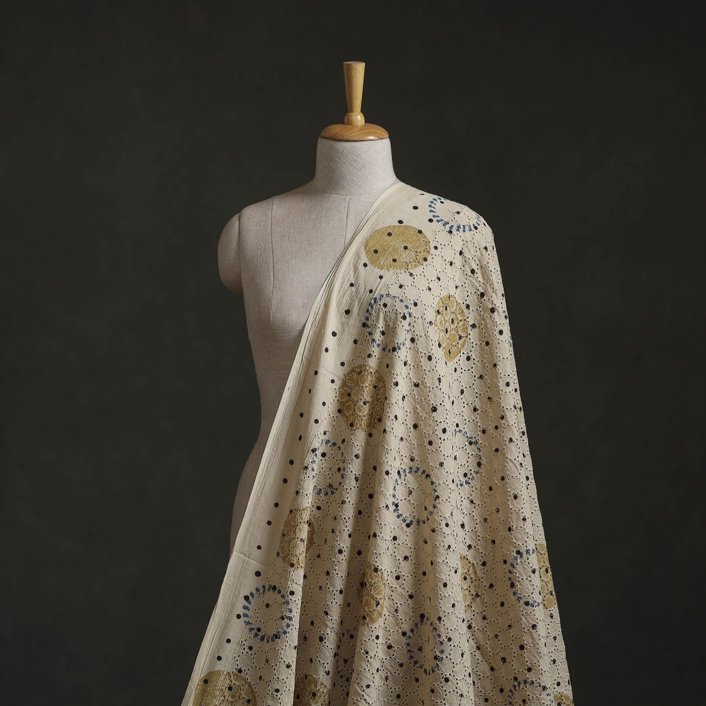 Beige - Hakoba Hand Block Ajrakh Print Natural Dyed Cotton Fabric 153