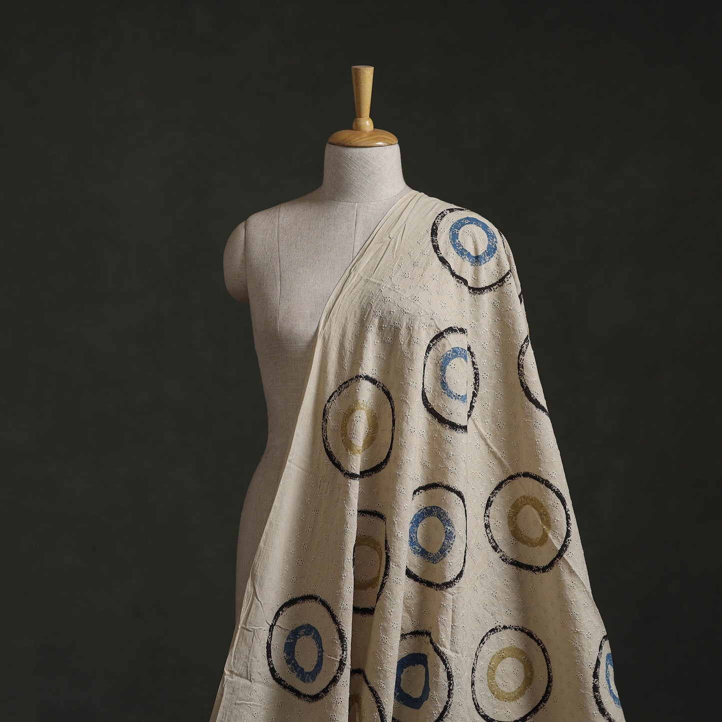 Beige - Hakoba Hand Block Ajrakh Print Natural Dyed Cotton Fabric 155