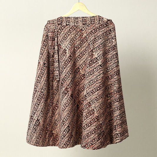 Brown - Kalamkari Block Printed Cotton Wrap Around Skirt