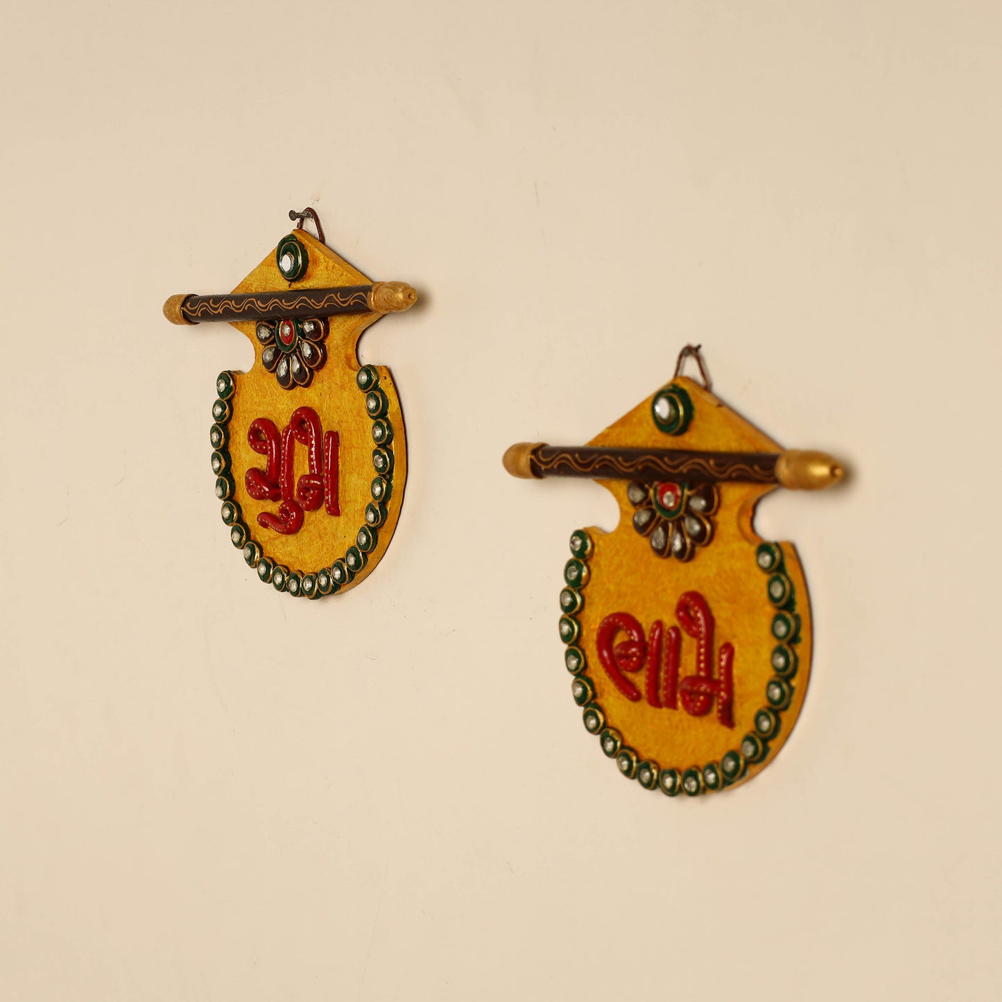 Handpainted Wooden Shubh Labh Hangings (Set of 2)