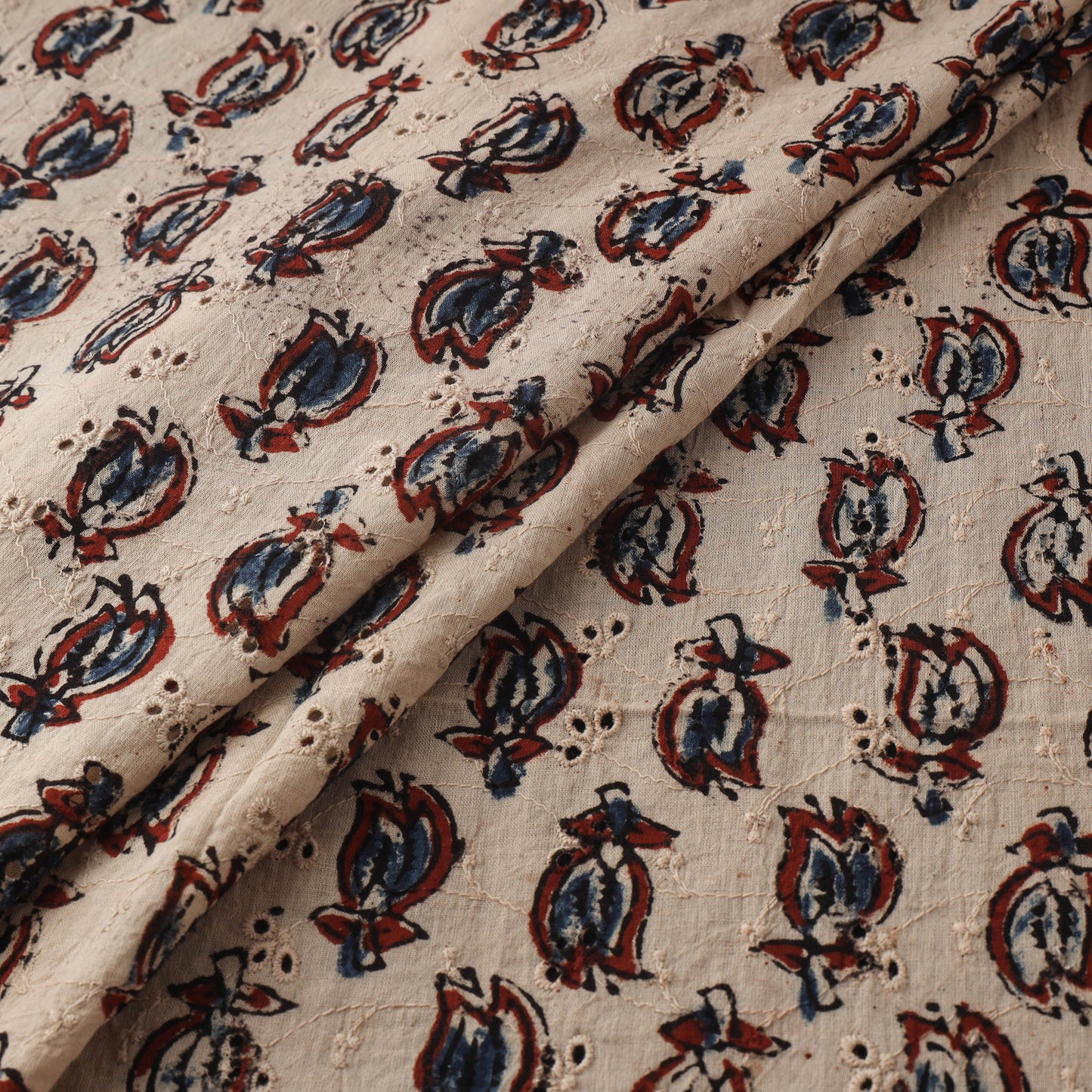 Beige - Hakoba Hand Block Ajrakh Print Natural Dyed Cotton Fabric 156