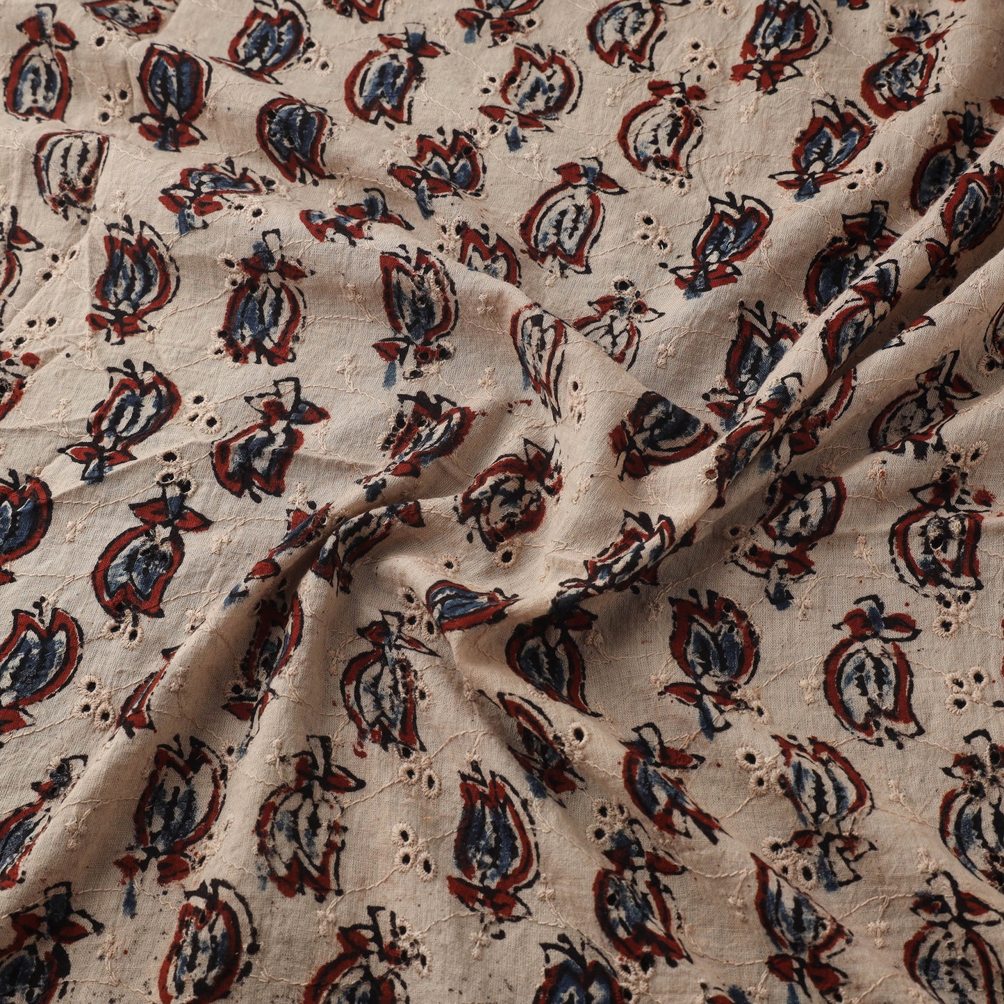 Beige - Hakoba Hand Block Ajrakh Print Natural Dyed Cotton Fabric 156