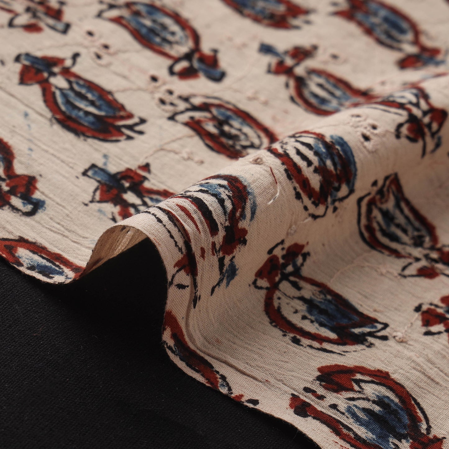 Beige - Hakoba Hand Block Ajrakh Print Natural Dyed Cotton Fabric 156