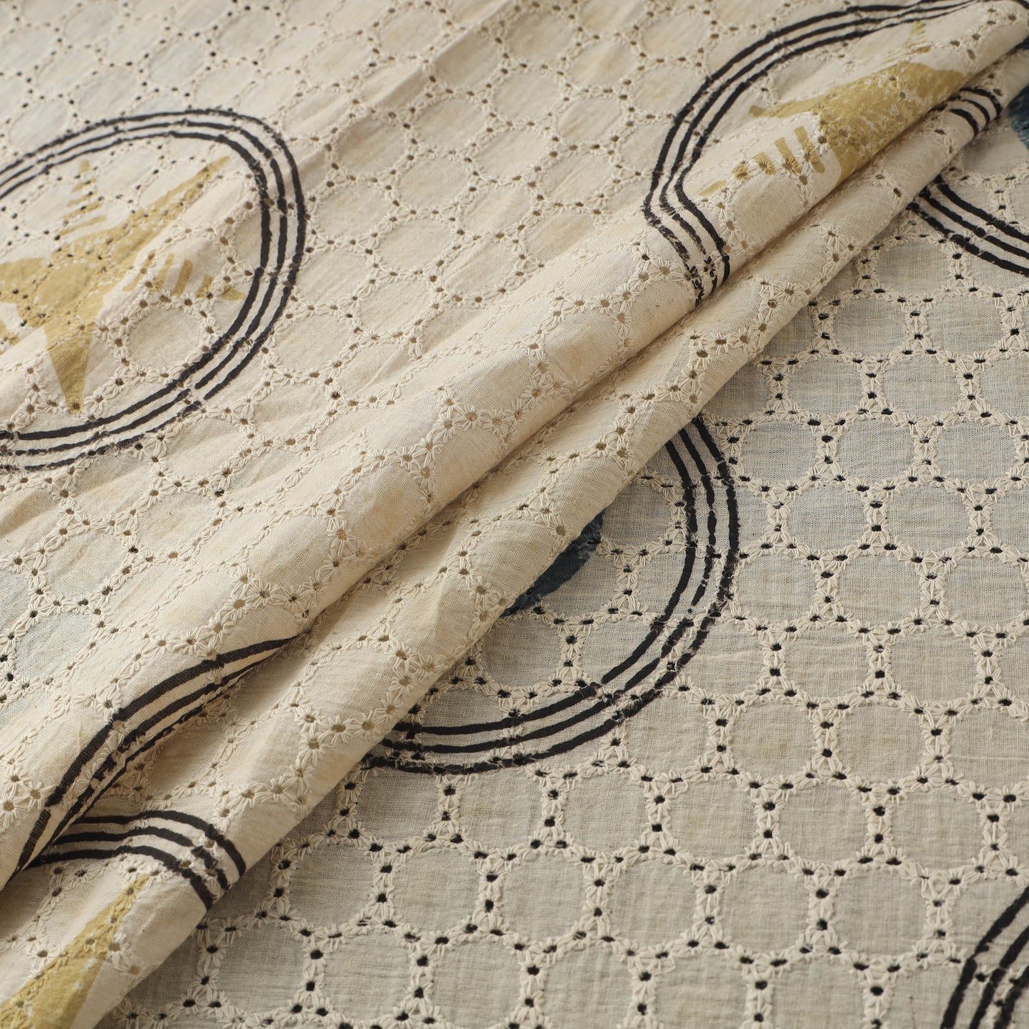 Beige - Hakoba Hand Block Ajrakh Print Natural Dyed Cotton Fabric 152