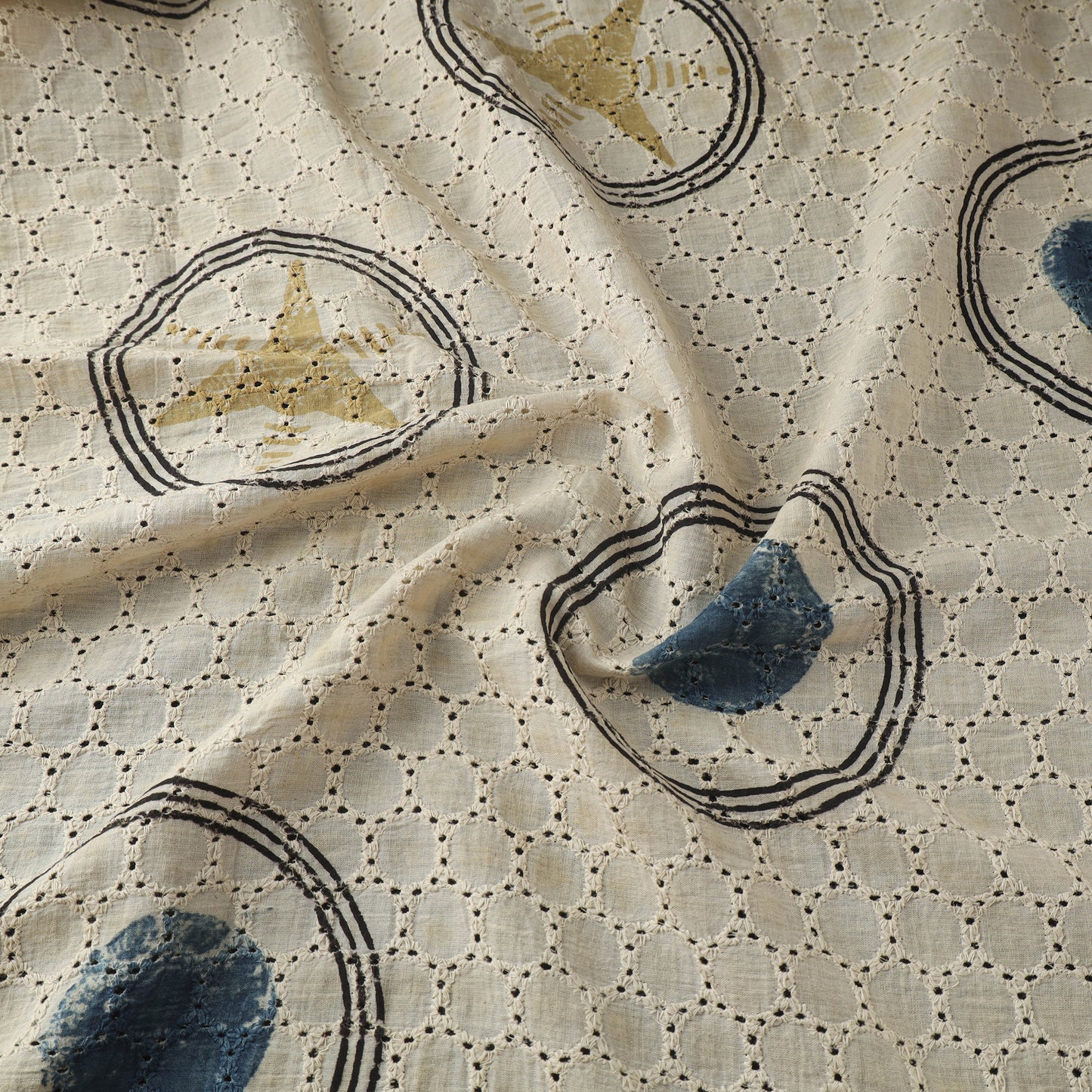 Beige - Hakoba Hand Block Ajrakh Print Natural Dyed Cotton Fabric 152
