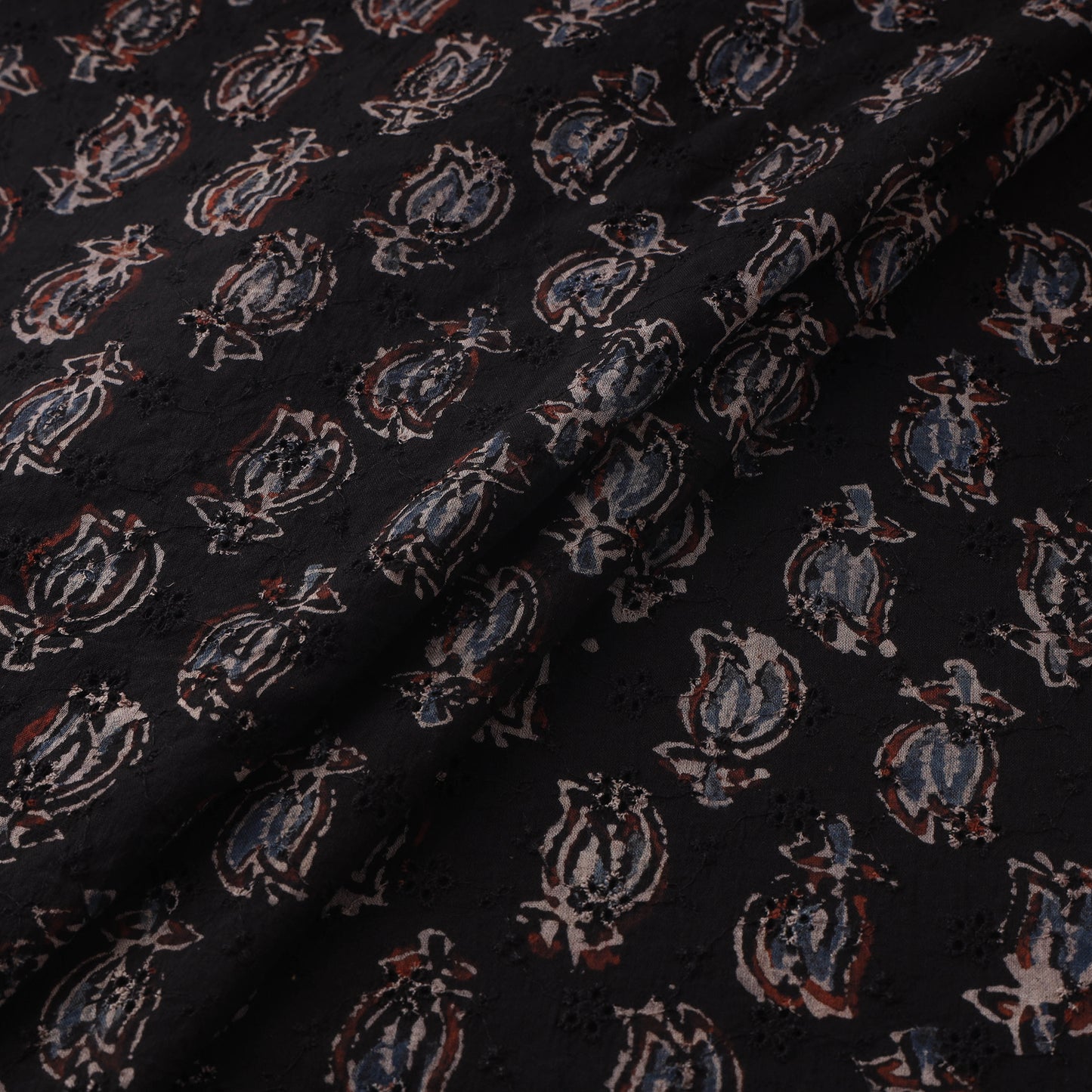 Black - Hakoba Hand Block Ajrakh Print Natural Dyed Cotton Fabric 151