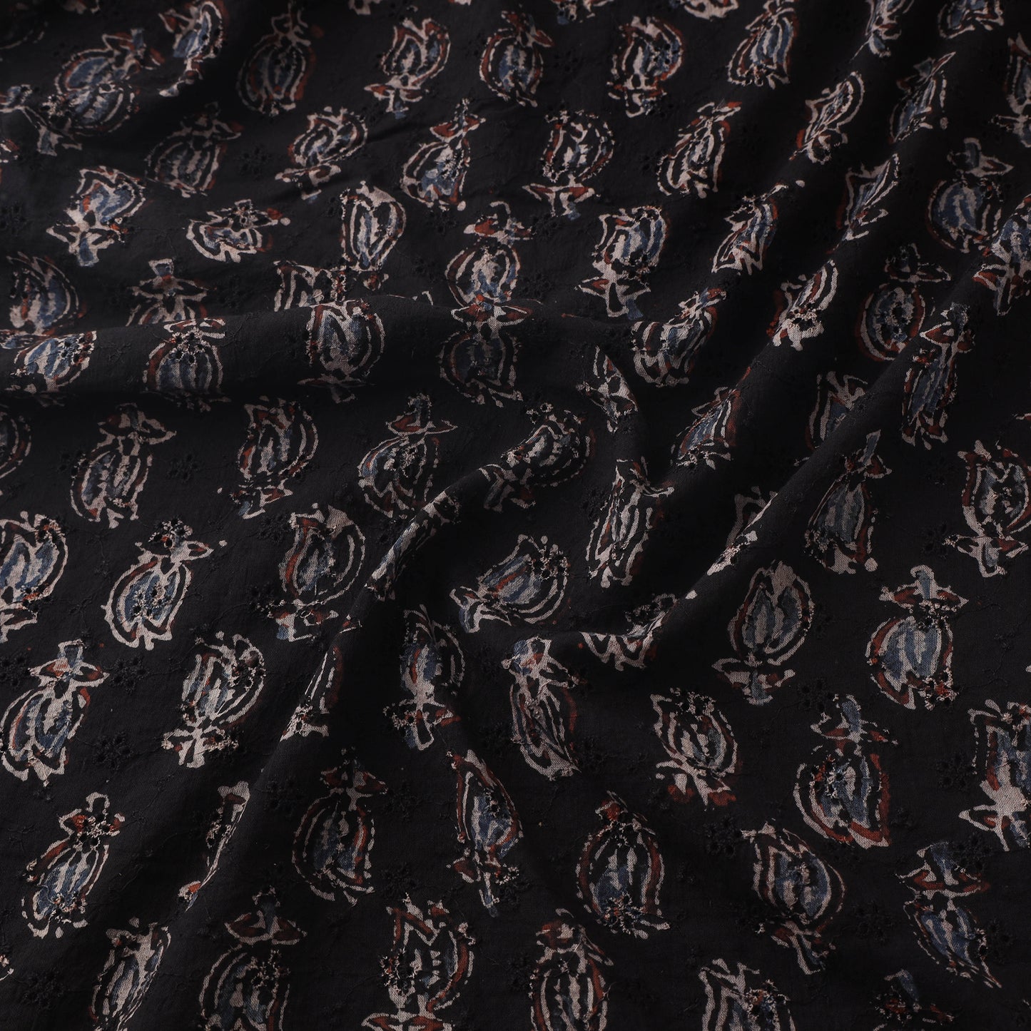 Black - Hakoba Hand Block Ajrakh Print Natural Dyed Cotton Fabric 151
