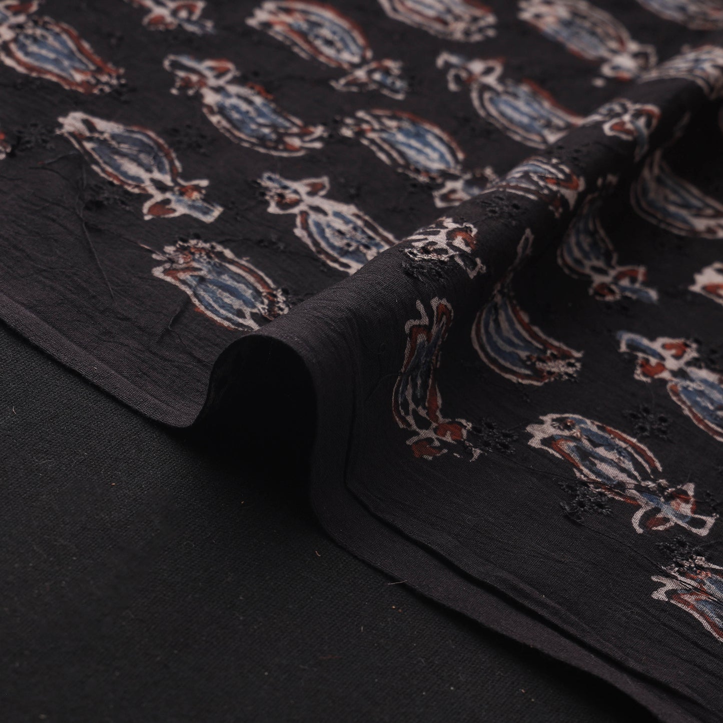 Black - Hakoba Hand Block Ajrakh Print Natural Dyed Cotton Fabric 151