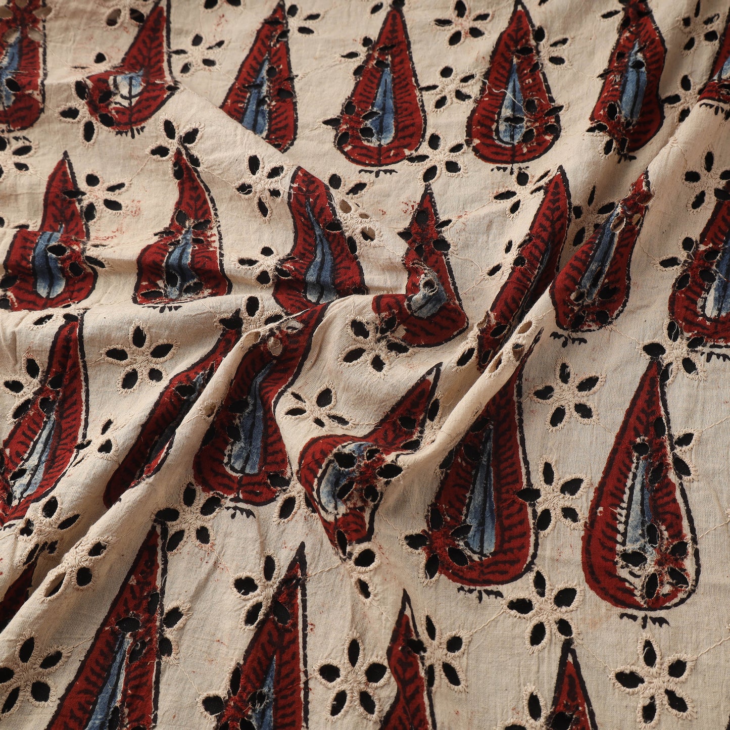 Beige - Hakoba Hand Block Ajrakh Print Natural Dyed Cotton Fabric 139