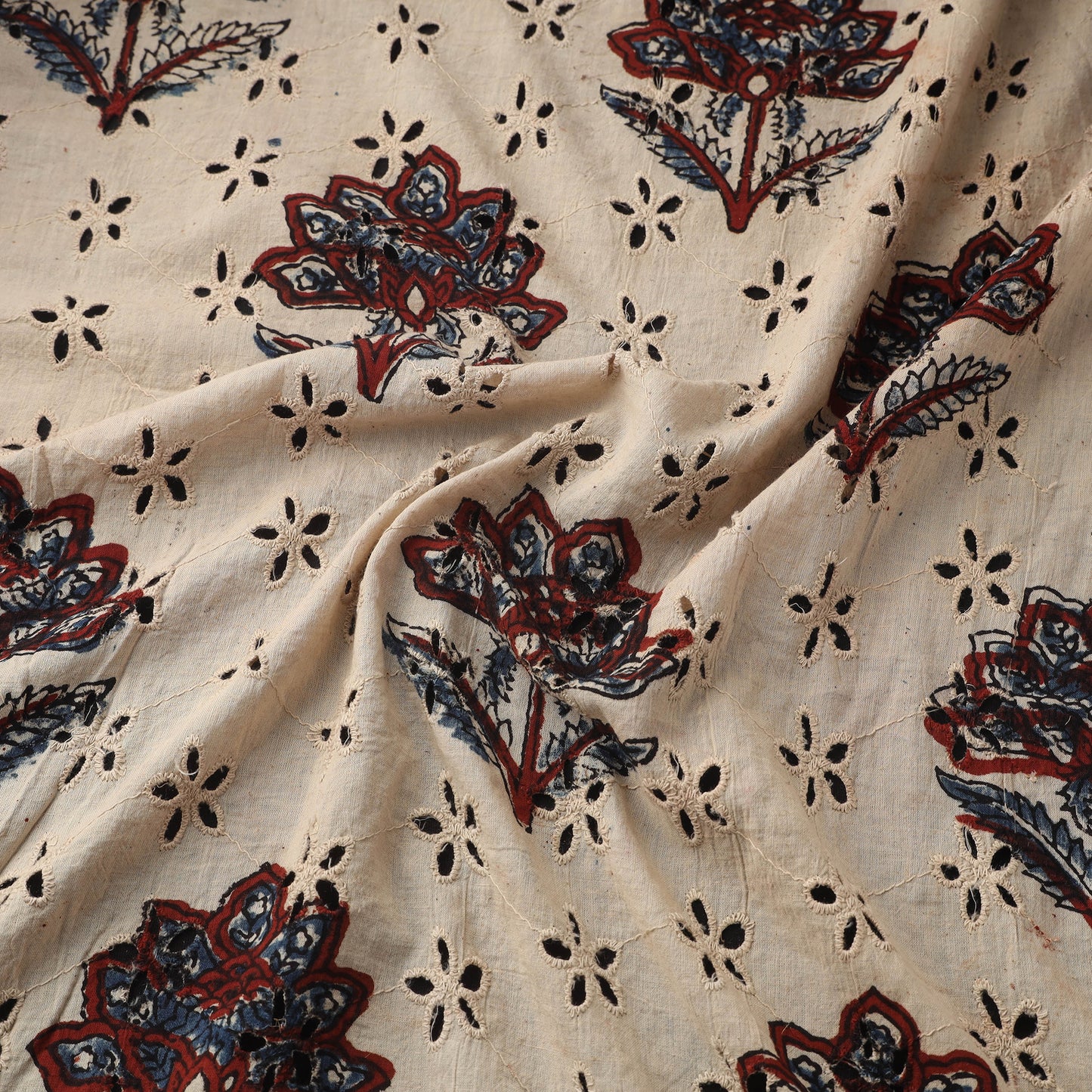 Beige - Hakoba Hand Block Ajrakh Print Natural Dyed Cotton Fabric 138