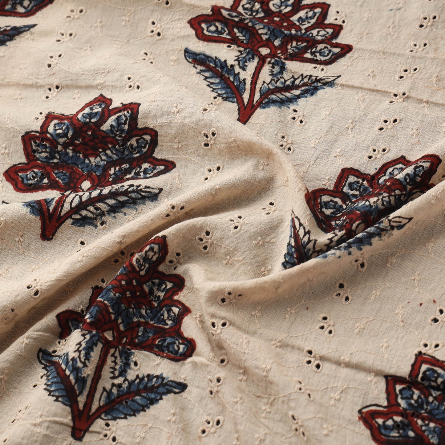 Beige - Hakoba Hand Block Ajrakh Print Natural Dyed Cotton Fabric 136