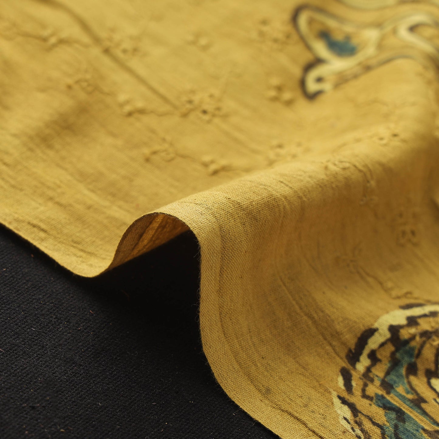Yellow - Hakoba Hand Block Ajrakh Print Natural Dyed Cotton Fabric 130