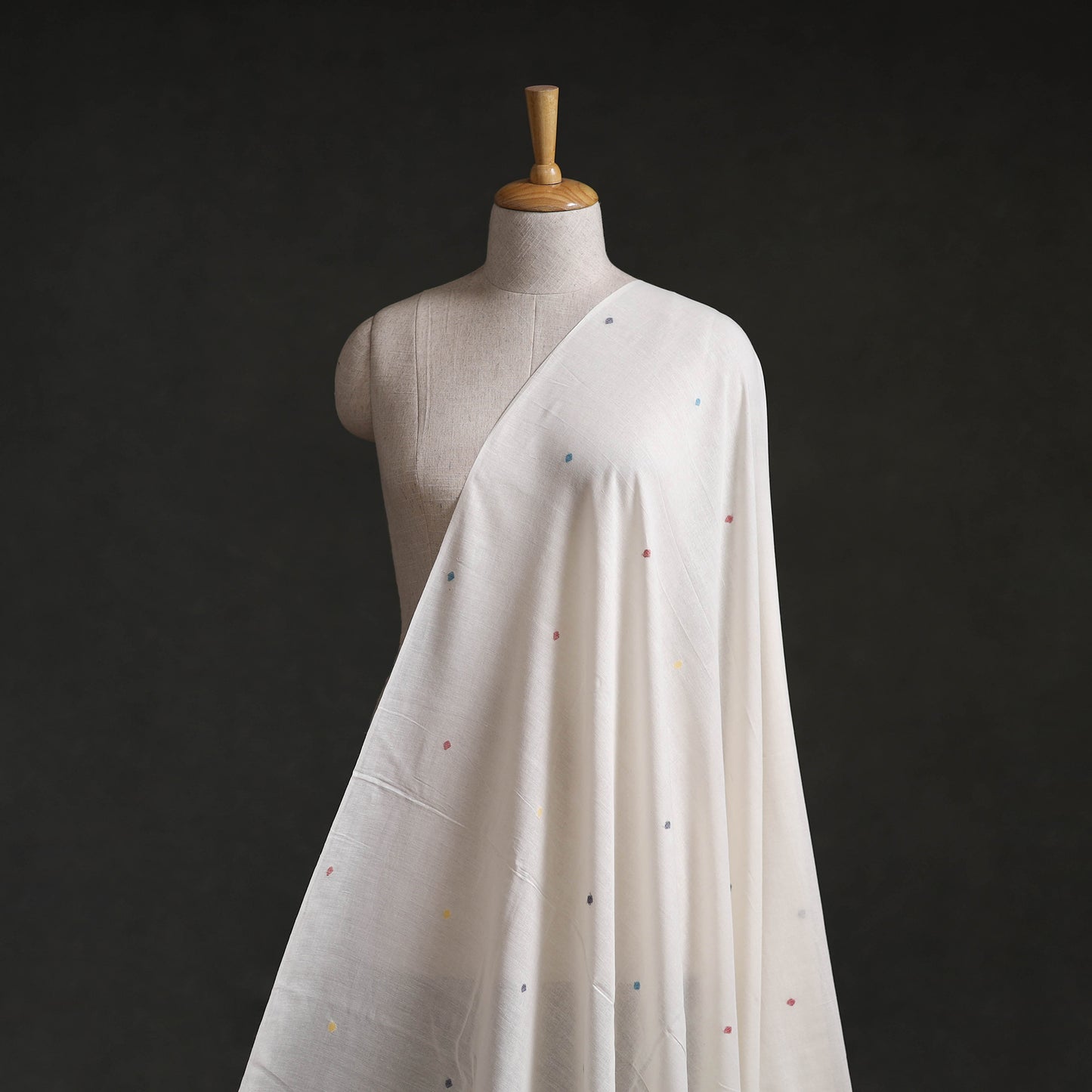 White - Phulia Jamdani Buti Pure Handloom Cotton Fabric (Count 92/40) 06