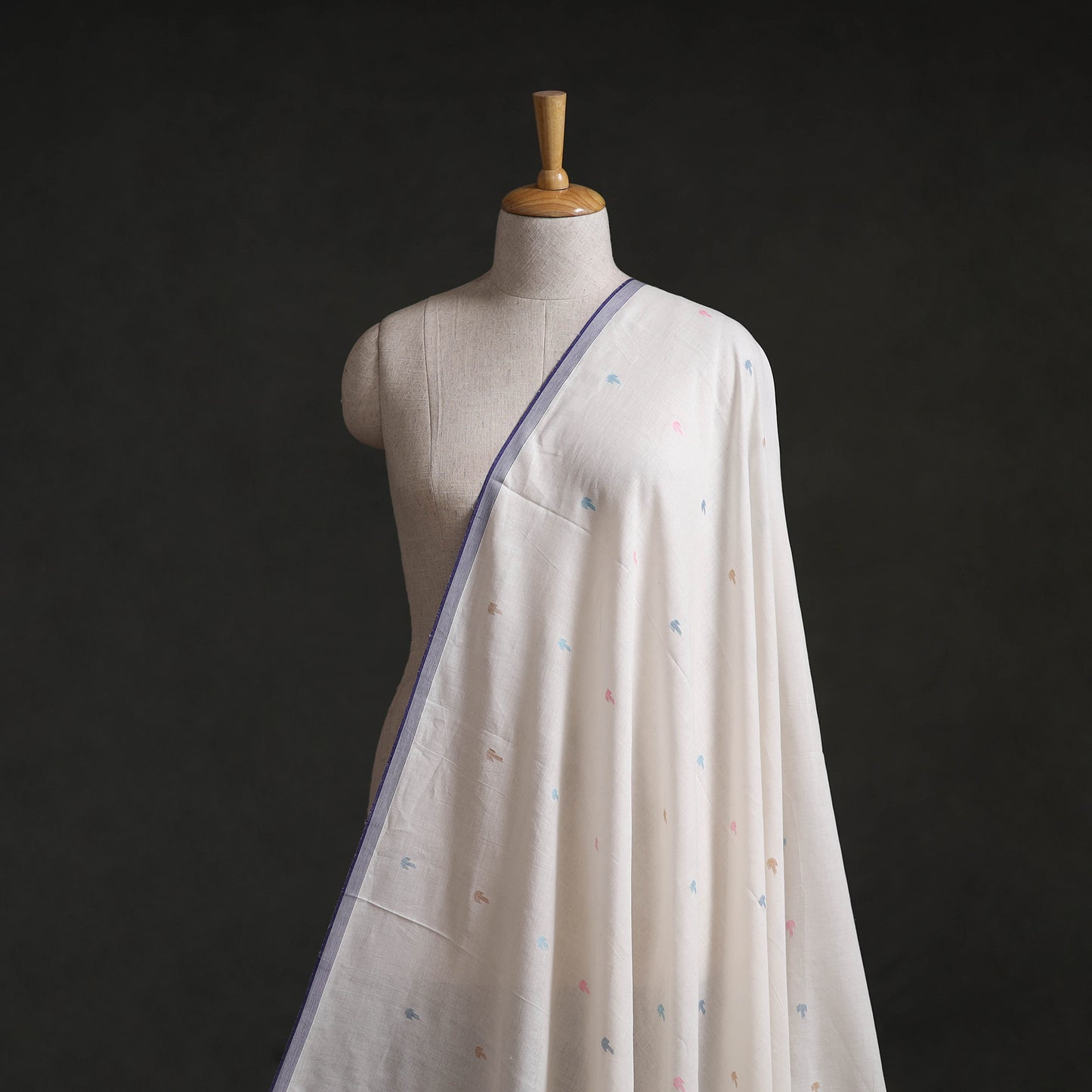 White - Phulia Jamdani Buti Pure Handloom Cotton Fabric (Count 92/60) 36