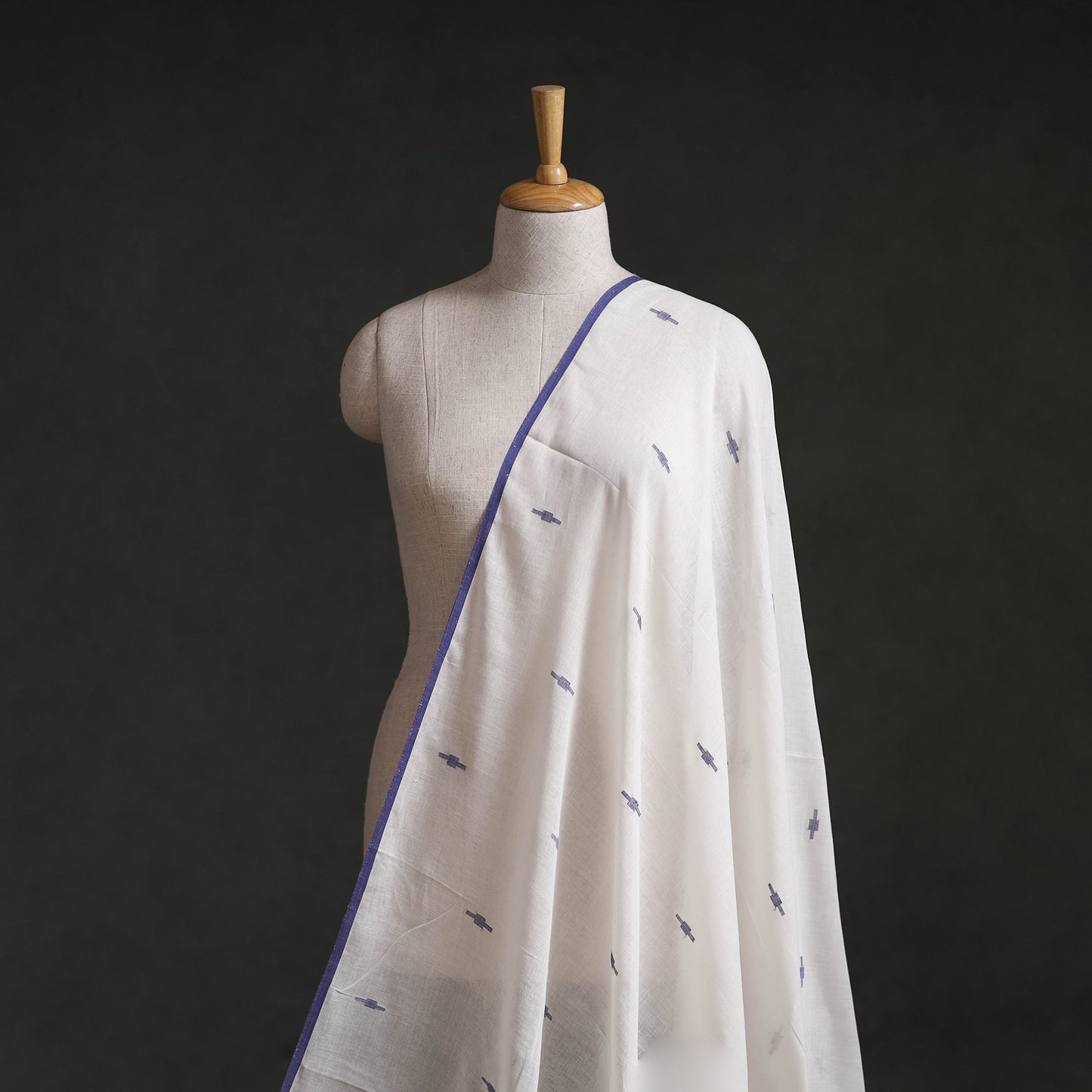White - Phulia Jamdani Buti Pure Handloom Cotton Fabric (Count 92/60) 38