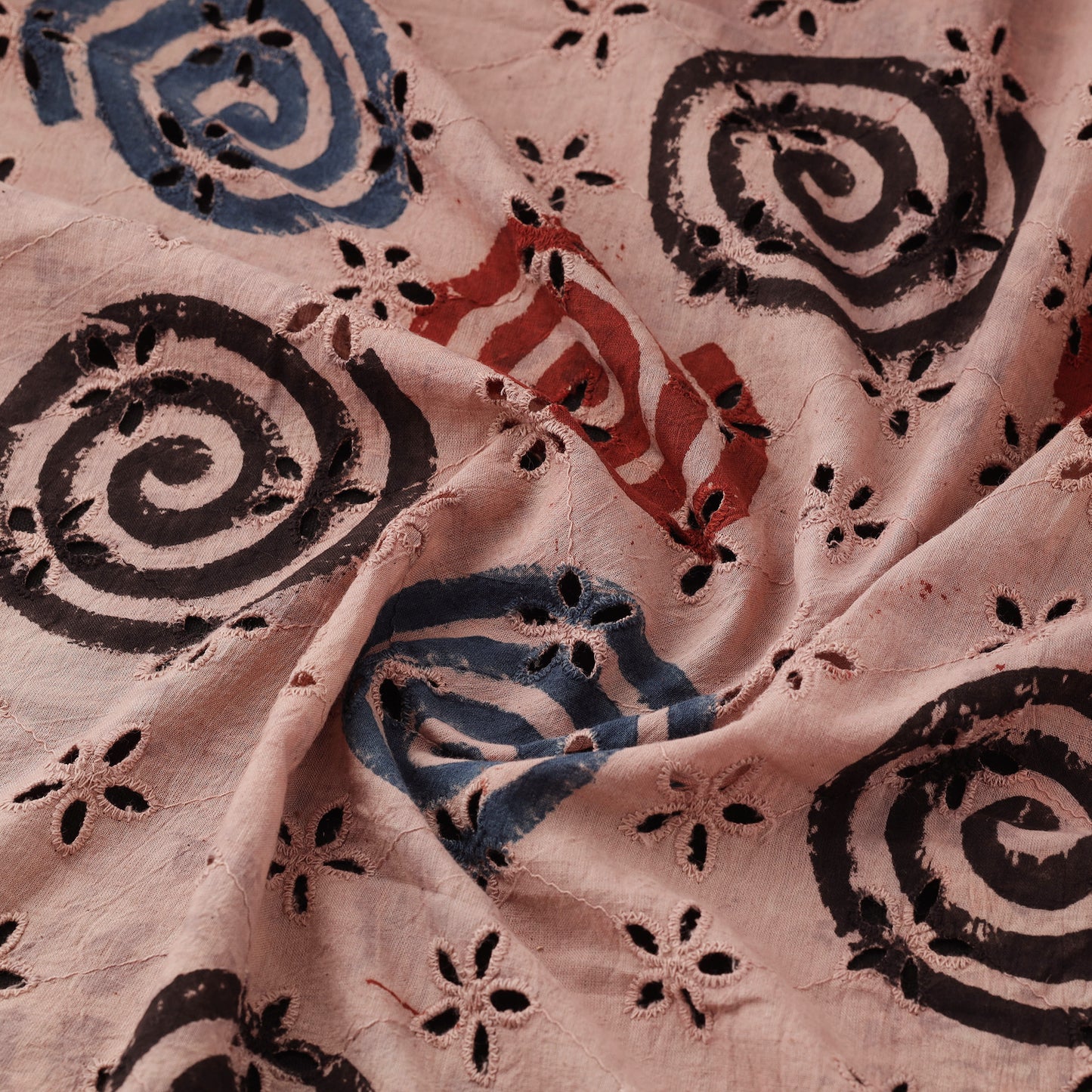 Peach - Hakoba Hand Block Ajrakh Print Natural Dyed Cotton Fabric 120