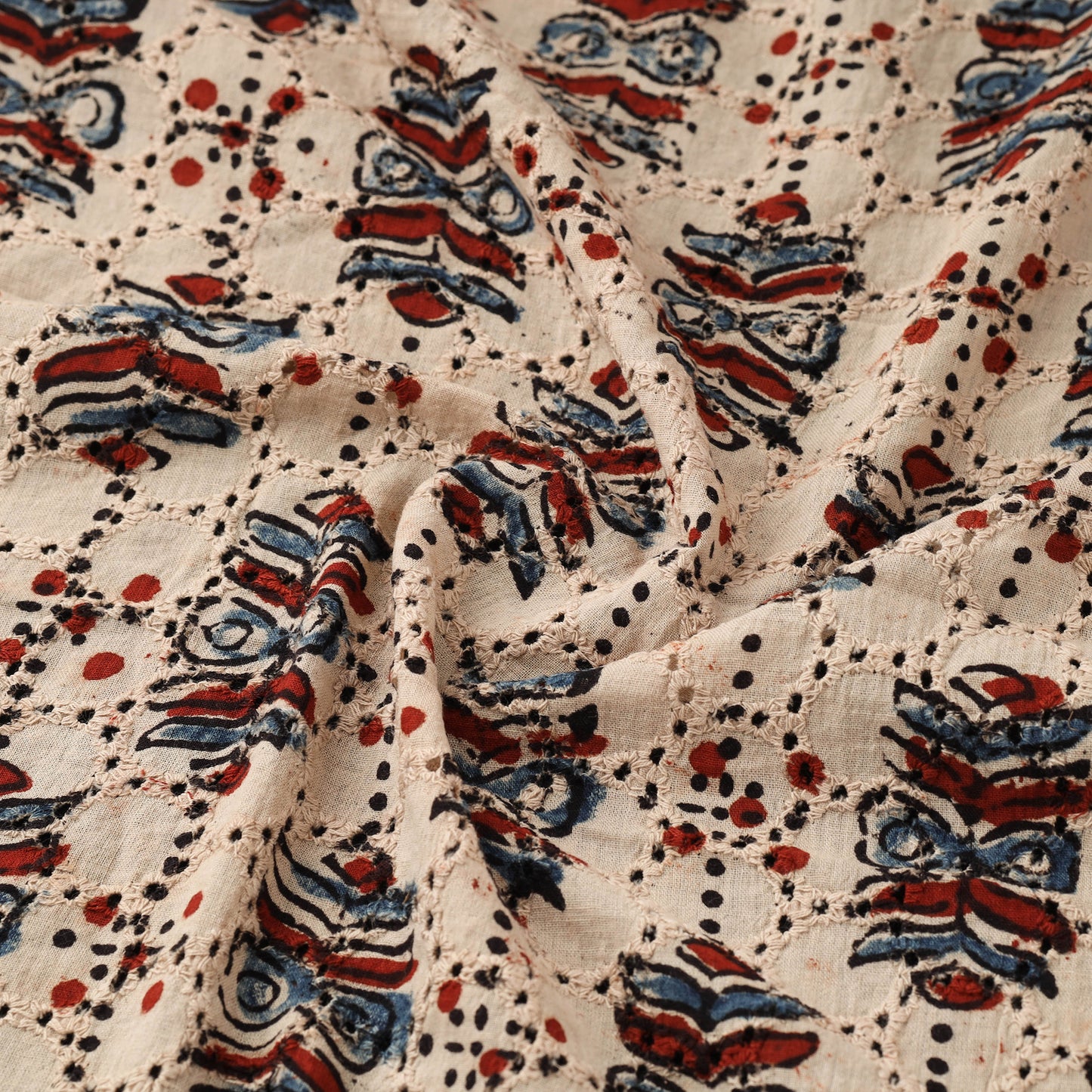 Beige - Hakoba Hand Block Ajrakh Print Natural Dyed Cotton Fabric 117