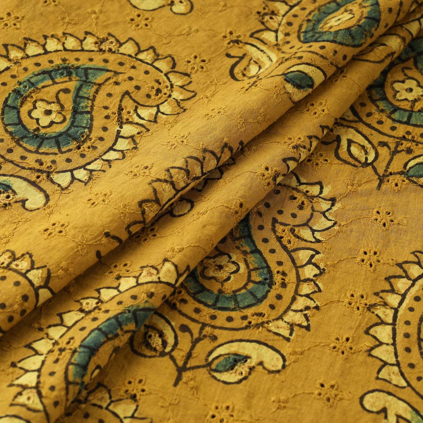 Yellow - Hakoba Hand Block Ajrakh Print Natural Dyed Cotton Fabric 116