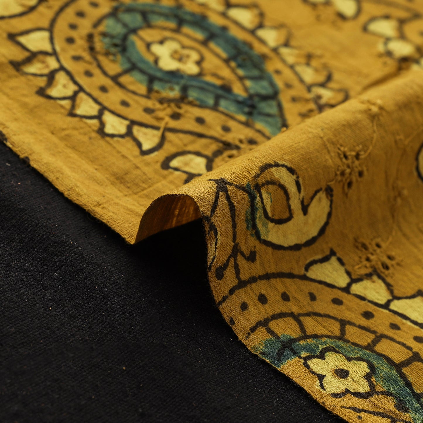 Yellow - Hakoba Hand Block Ajrakh Print Natural Dyed Cotton Fabric 116