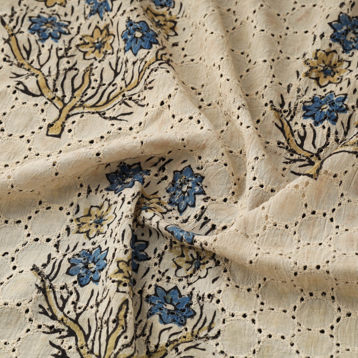 Beige - Hakoba Hand Block Ajrakh Print Natural Dyed Cotton Fabric 111
