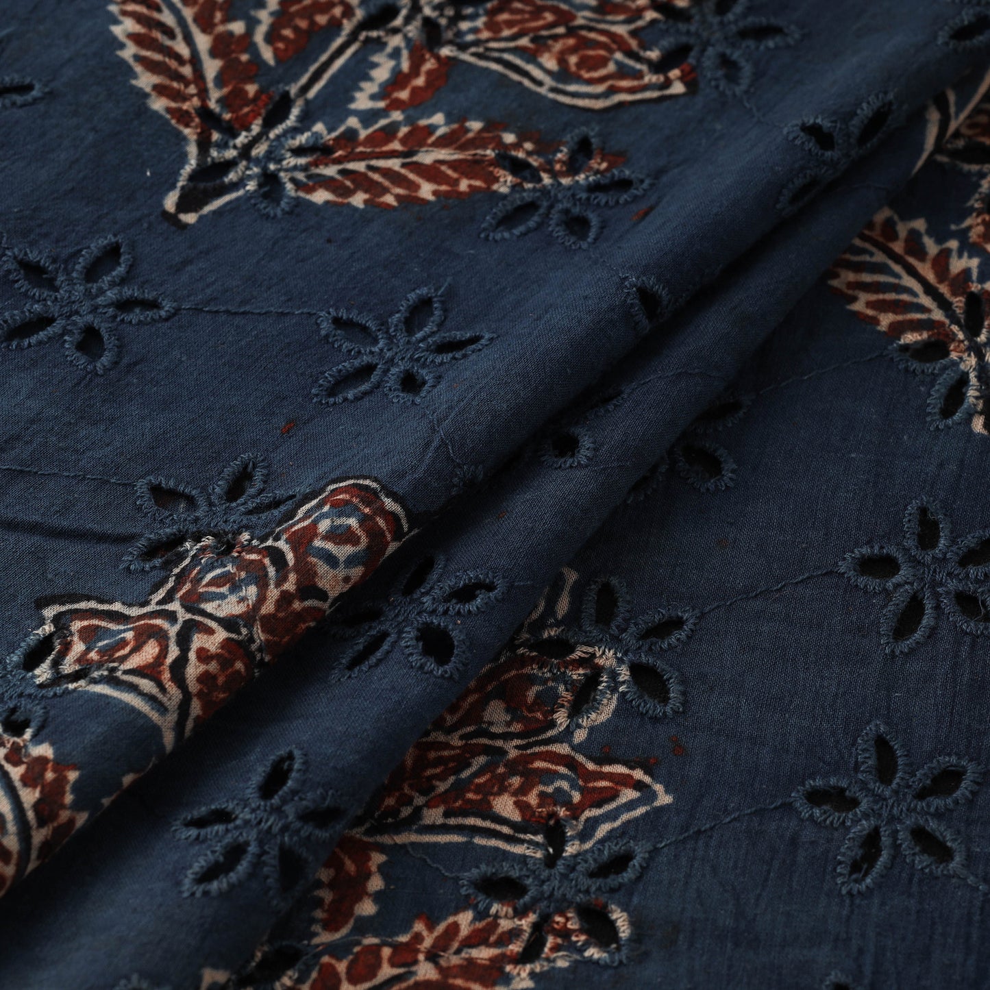 Blue - Hakoba Hand Block Ajrakh Print Natural Dyed Cotton Fabric 104