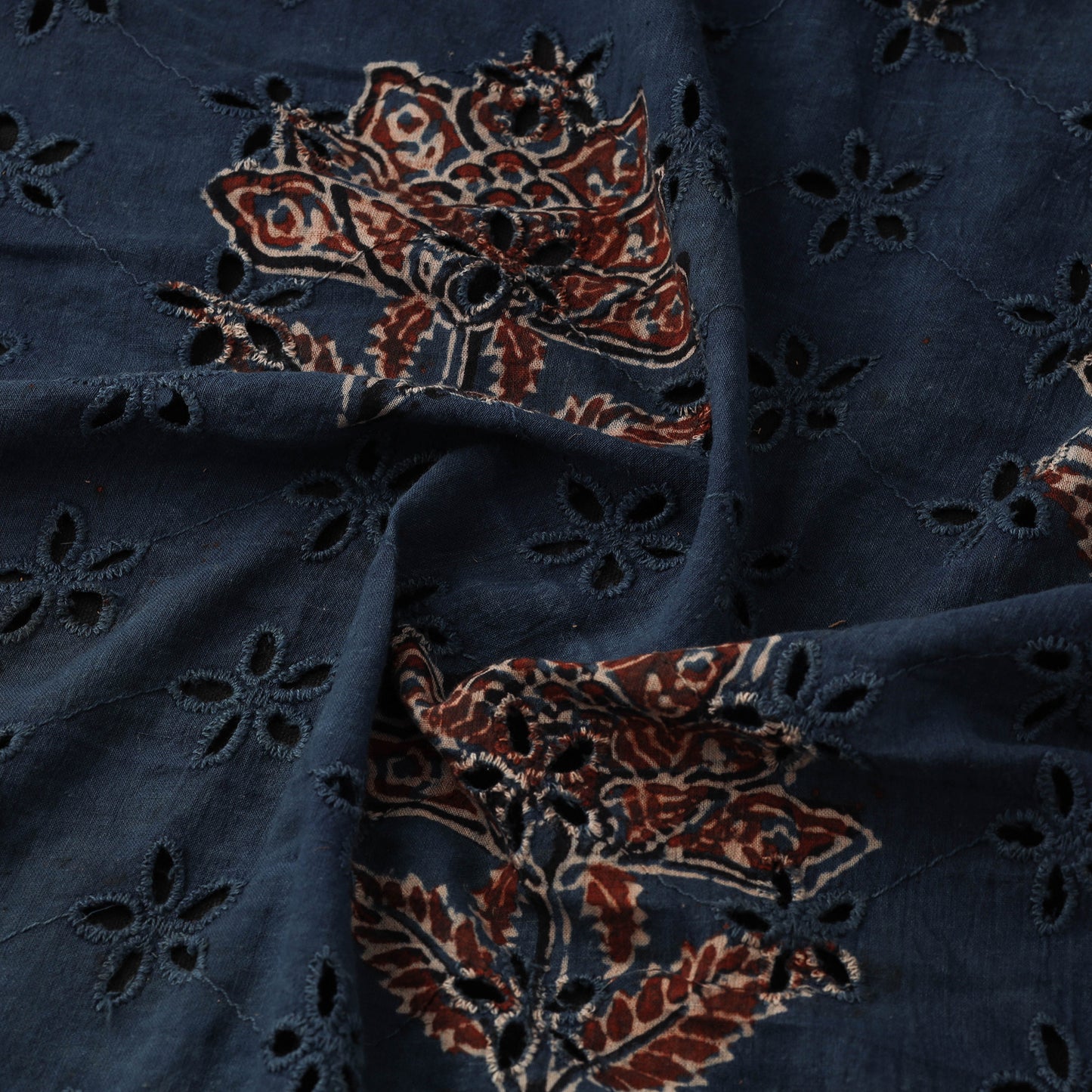 Blue - Hakoba Hand Block Ajrakh Print Natural Dyed Cotton Fabric 104