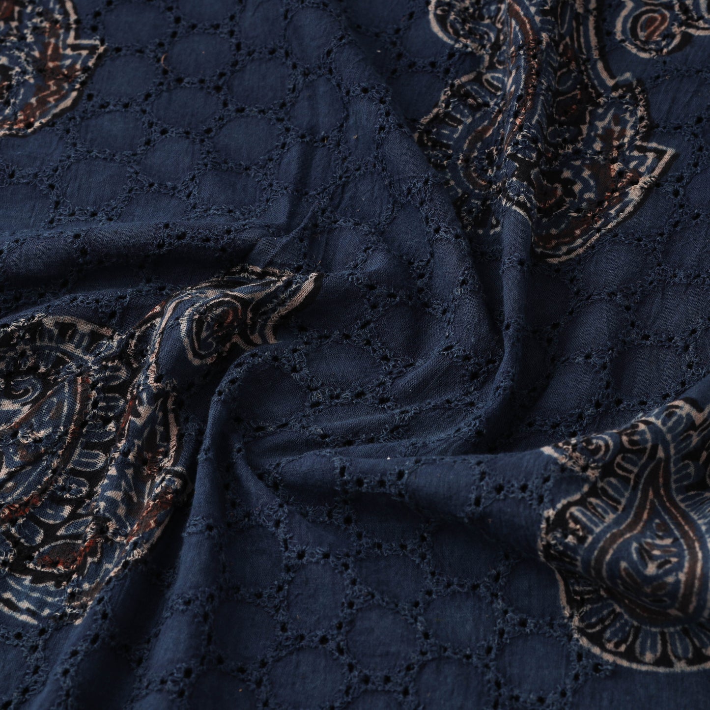 Blue - Hakoba Hand Block Ajrakh Print Natural Dyed Cotton Fabric 103